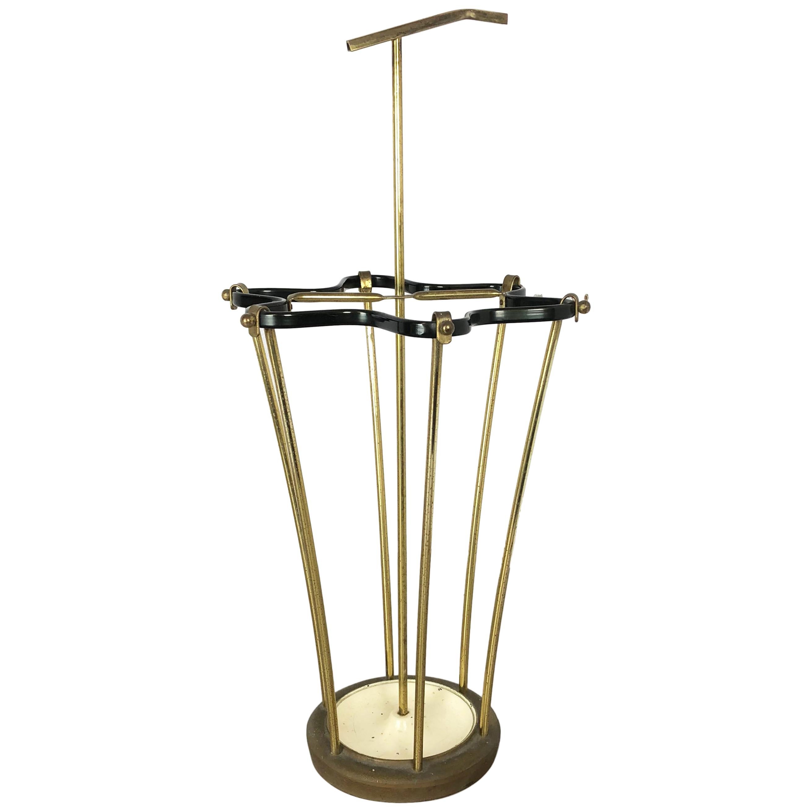 Midcentury Brass Mategot Style Hollywood Regency Umbrella Stand, France, 1950s For Sale