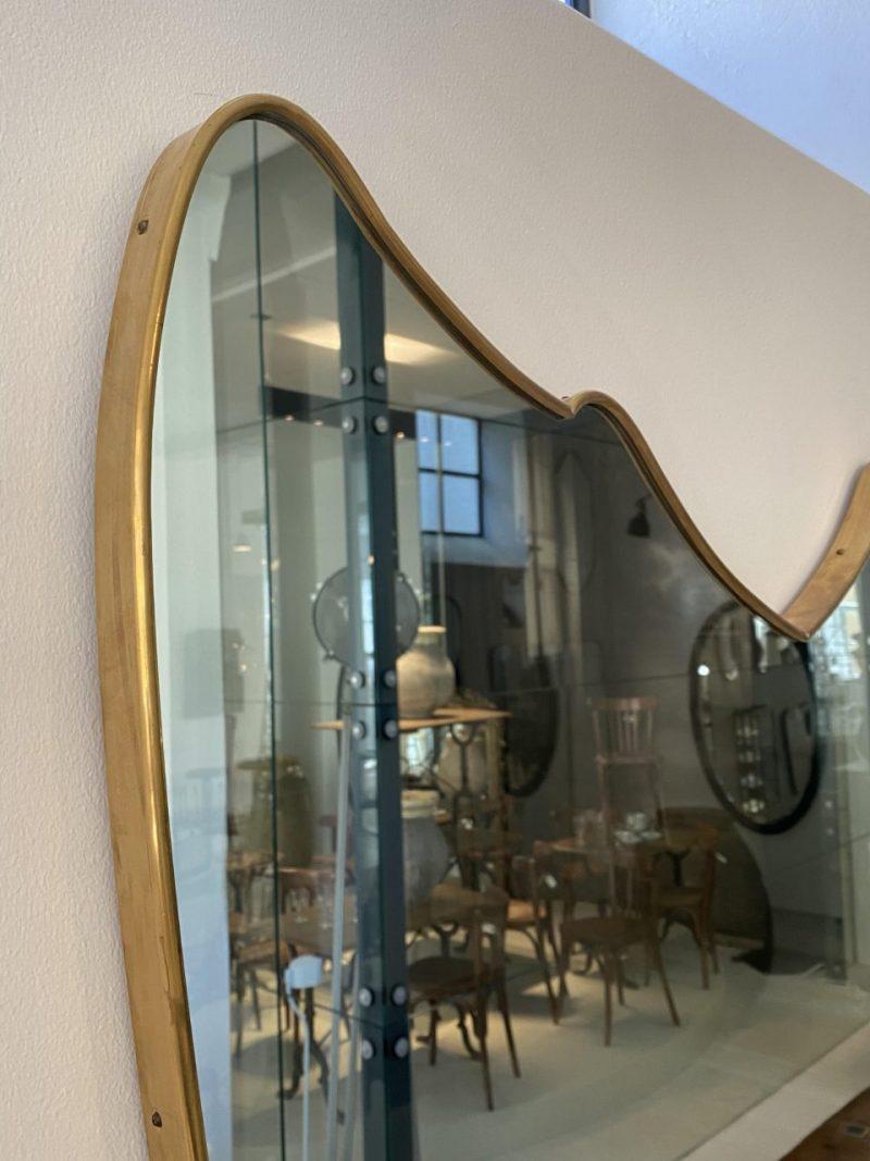 Italian Midcentury Brass Mirror with Eye Catching Frame-Italy