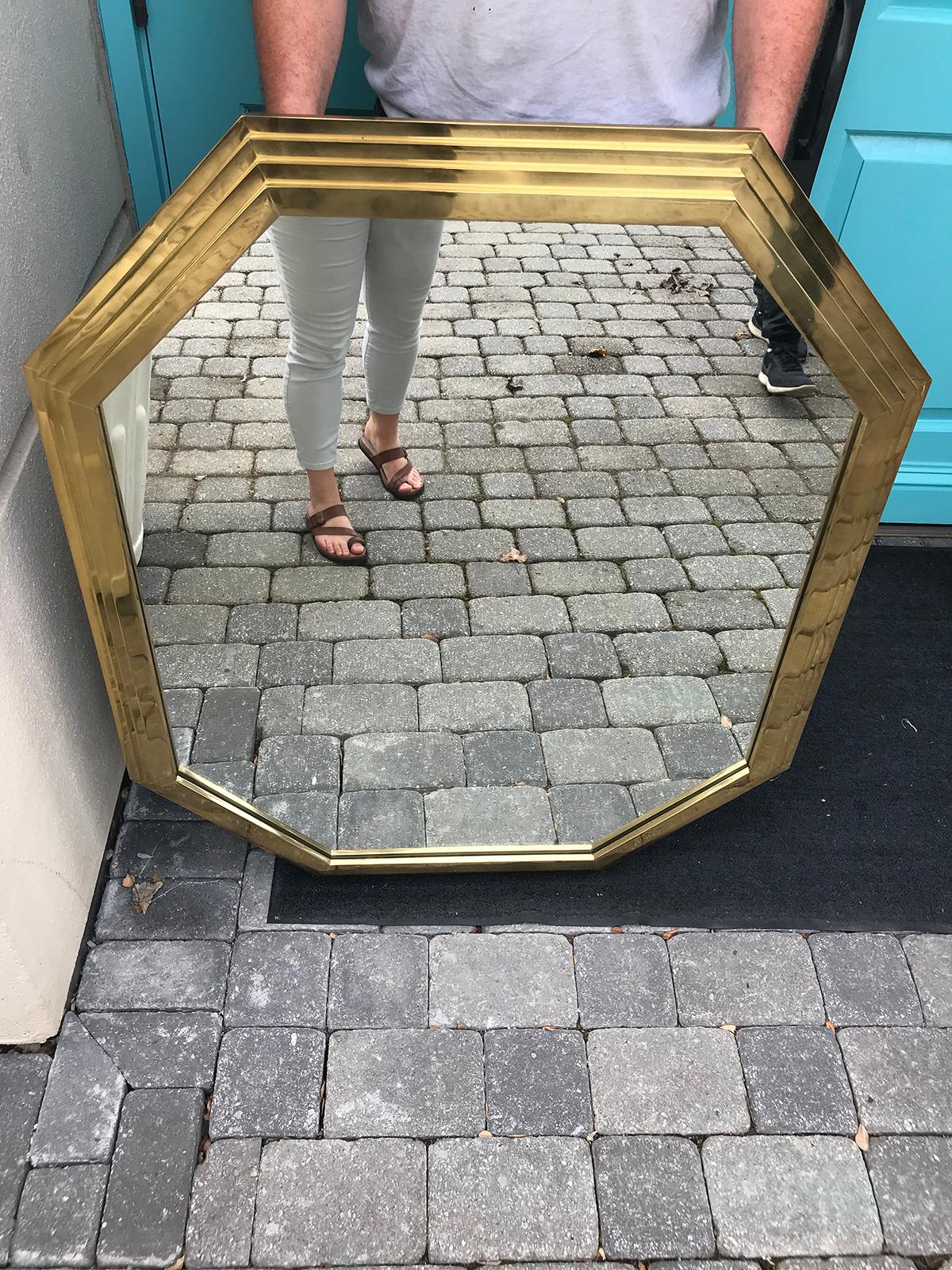 Mid-20th Century Mastercraft Brass Mirror with Italian Label, Superior Quality In Good Condition In Atlanta, GA