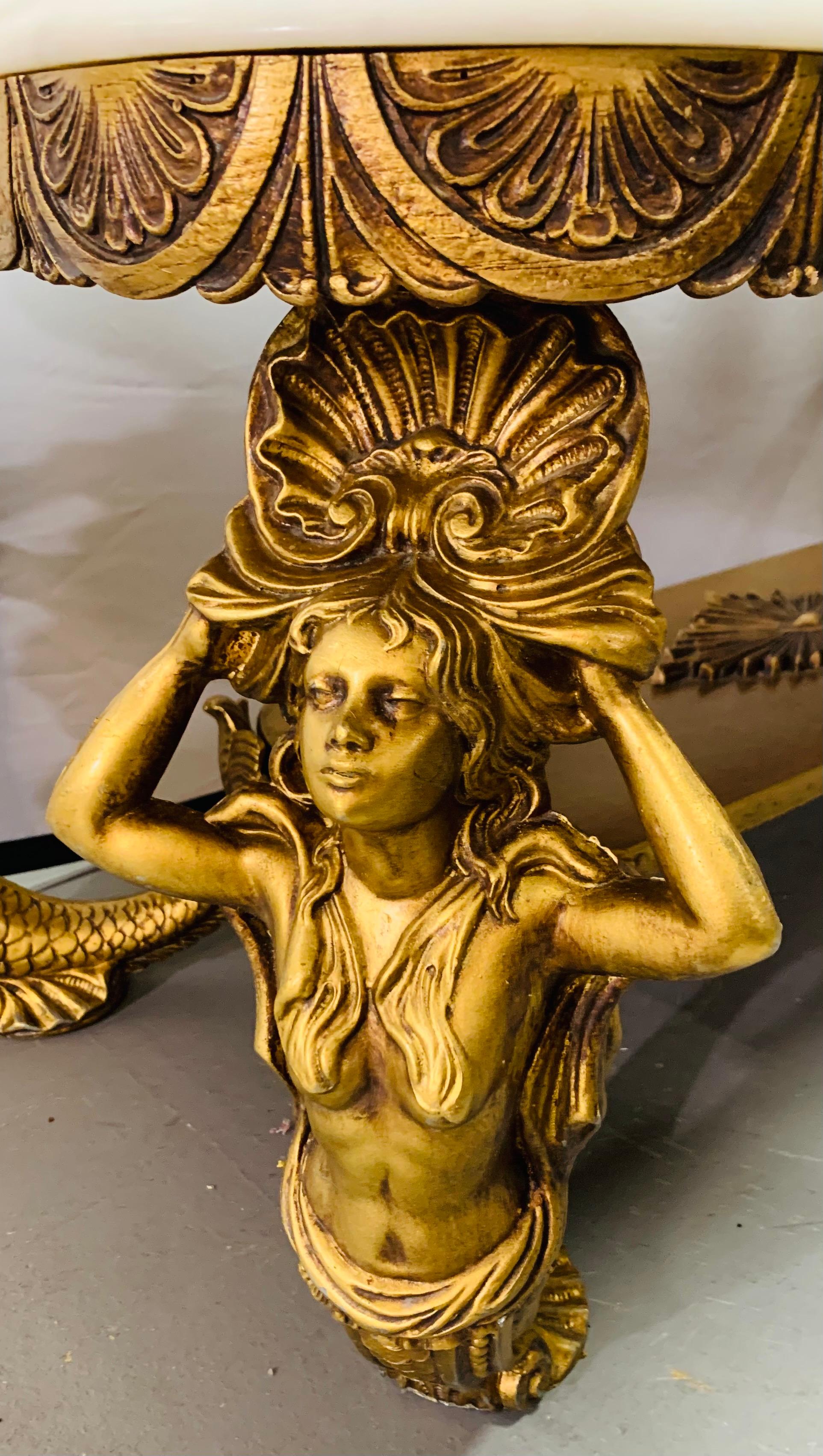 Bronze Midcentury Brass Myth Mermaid Sculptural & Marble Coffee or Cocktail Table