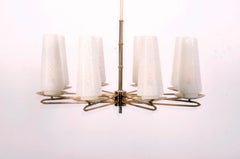 Kronleuchter aus Messing und Opalglas von Rupert Nikoll aus der Mitte des Jahrhunderts