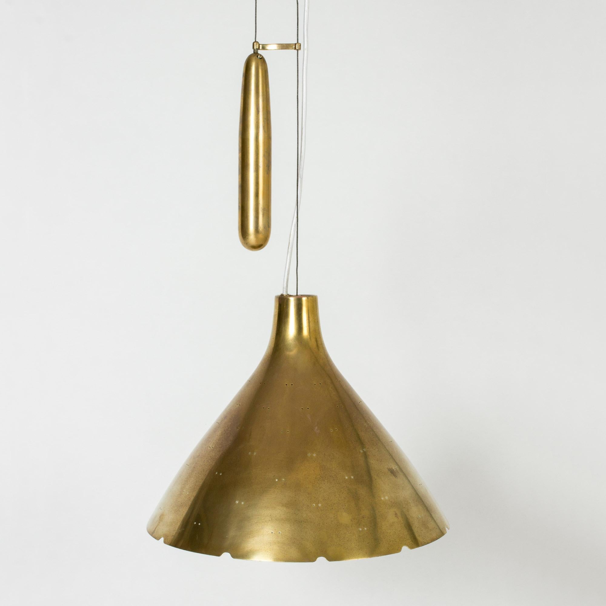 Scandinavian Modern Midcentury Brass Pendant Lamp by Paavo Tynell for Taito Oy, Finland, 1950s For Sale