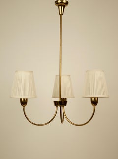 Midcentury, Brass, Pendant Lamp from Rupert Nikoll with Silk Shades, Austria