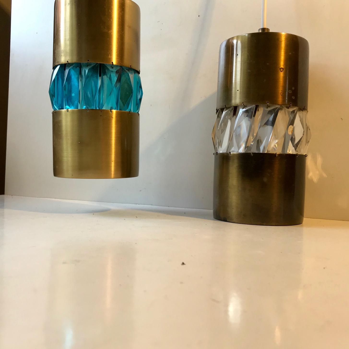 Mid-Century Modern Midcentury Brass Pendant Lamps with Bohemian Crystal Prisms, 1960s For Sale