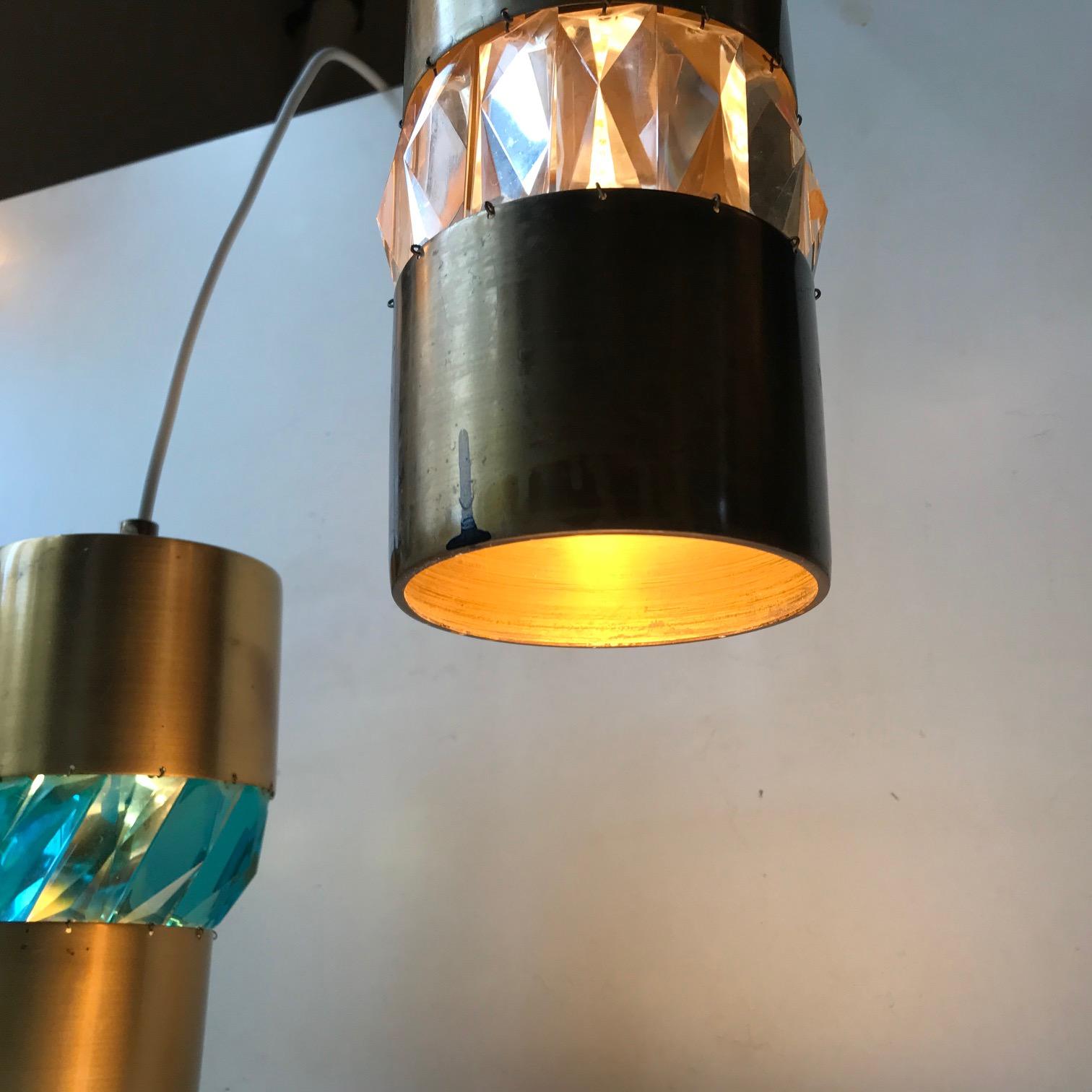 Midcentury Brass Pendant Lamps with Bohemian Crystal Prisms, 1960s In Good Condition For Sale In Esbjerg, DK