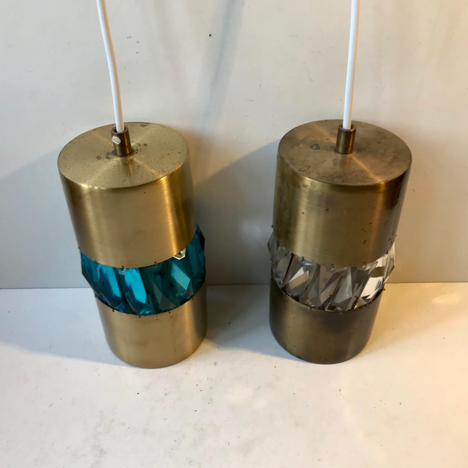 Midcentury Brass Pendant Lamps with Bohemian Crystal Prisms, 1960s For Sale 2