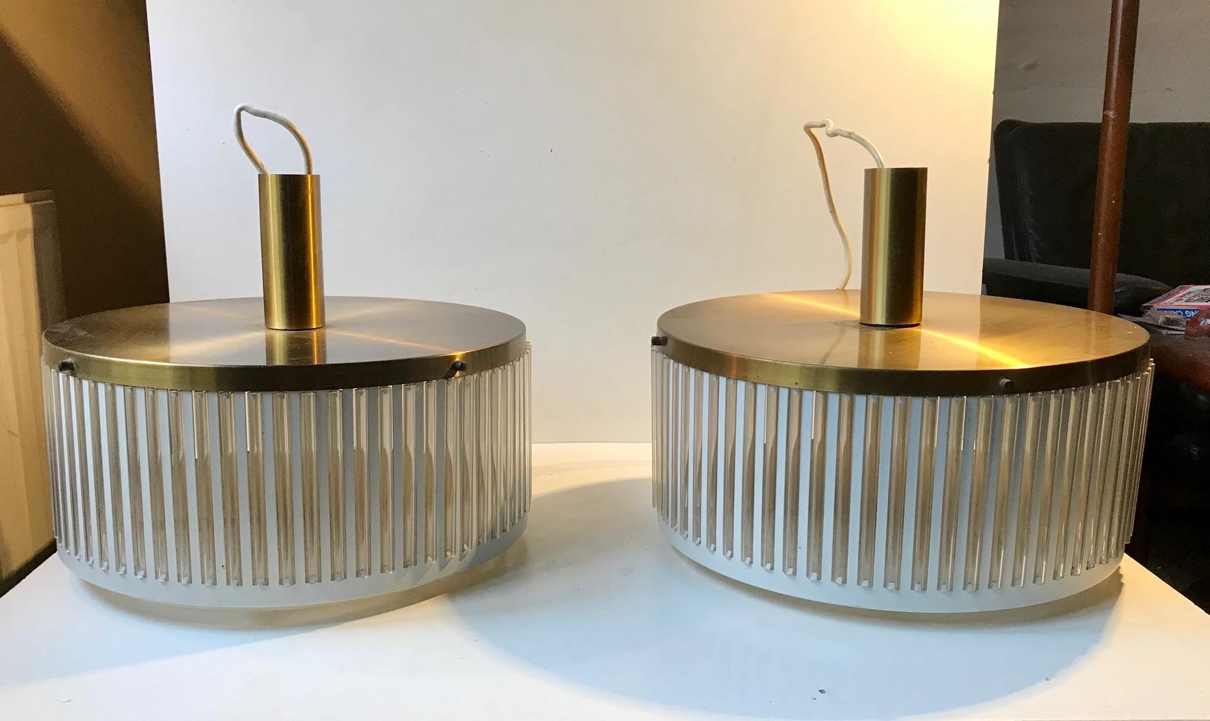 Midcentury Brass Pendant Lamps with Glass Tubes by Schmahl & Schulz Germany In Good Condition In Esbjerg, DK