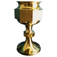 Midcentury Brass Planter or Table Centerpiece a Large Hexagonal Cup Form