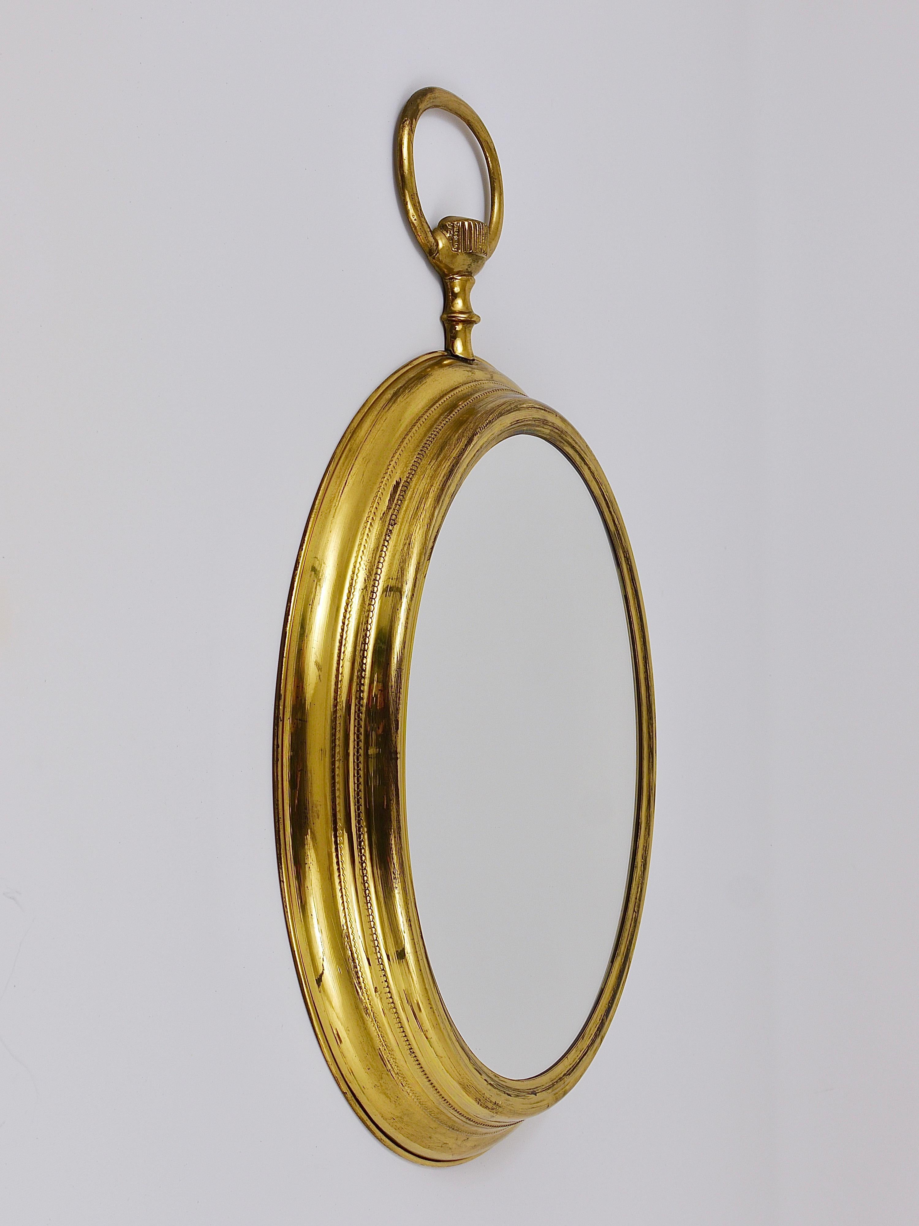 Midcentury Brass Pocket Watch Wall Mirror, Attributed to Piero Fornasetti, Italy In Good Condition In Vienna, AT