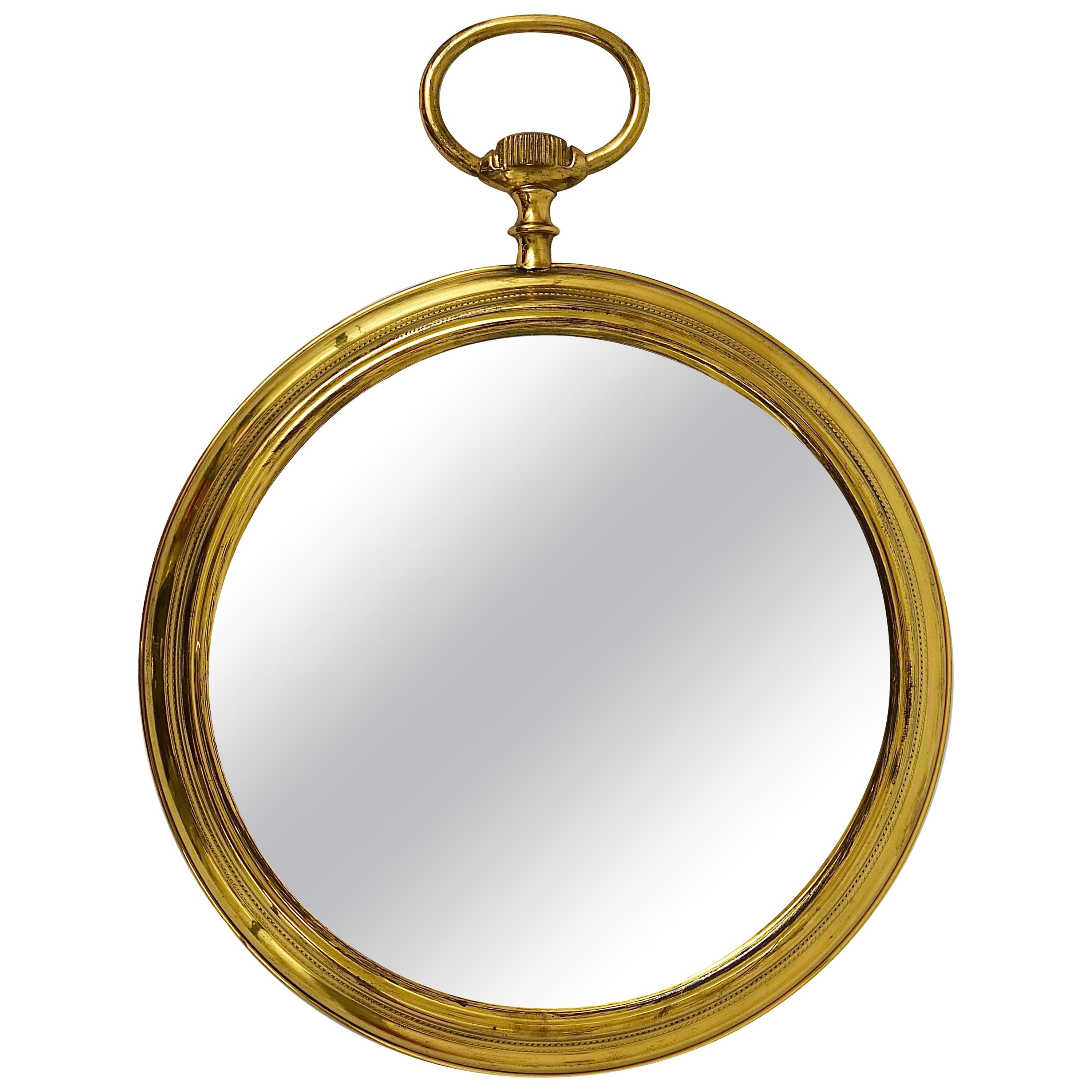 Midcentury Brass Pocket Watch Wall Mirror, Attributed to Piero Fornasetti, Italy