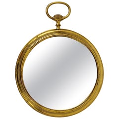 Vintage Midcentury Brass Pocket Watch Wall Mirror, Attributed to Piero Fornasetti, Italy