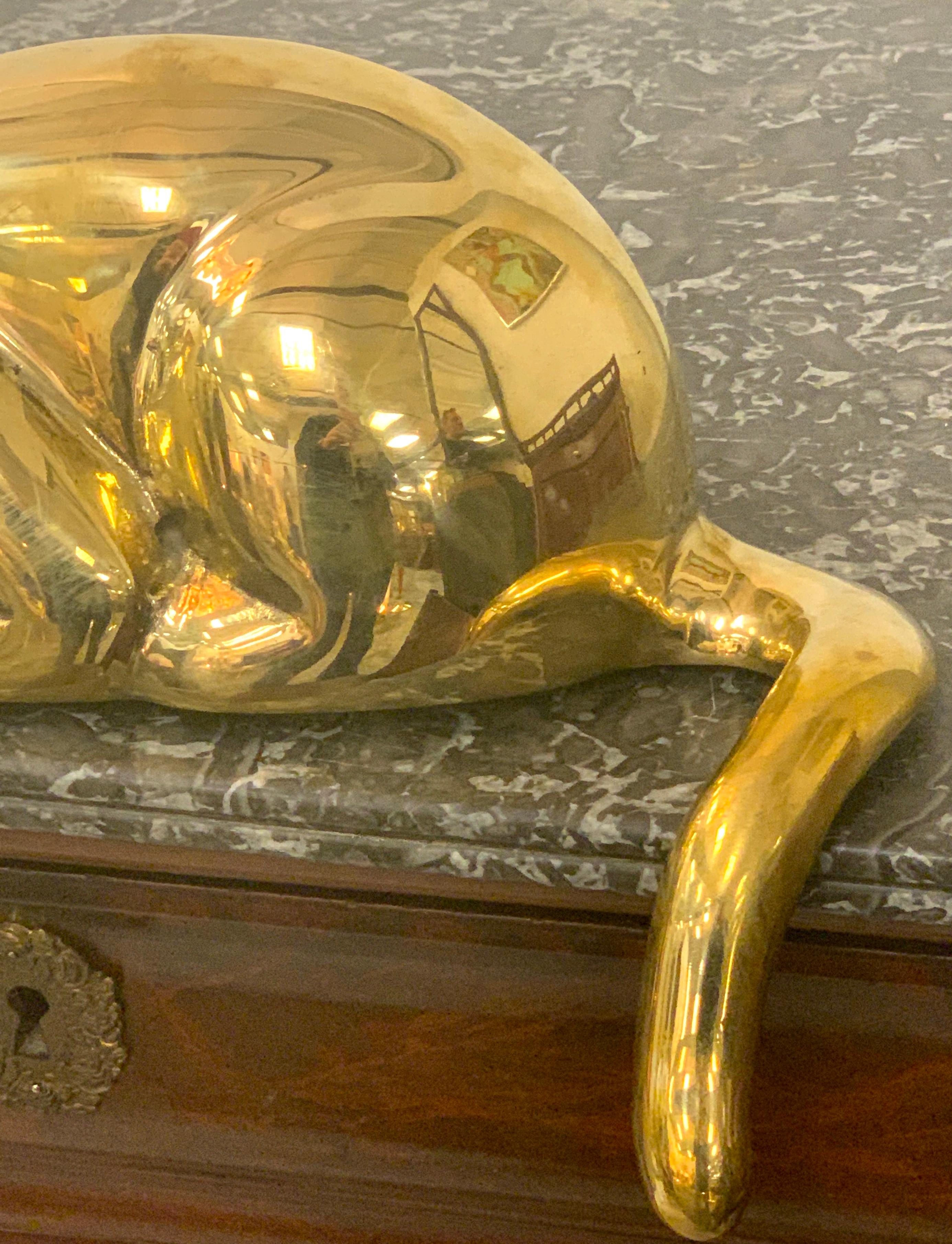 Midcentury Brass Resting Leopard Sculpture by Sarried In Good Condition For Sale In Atlanta, GA