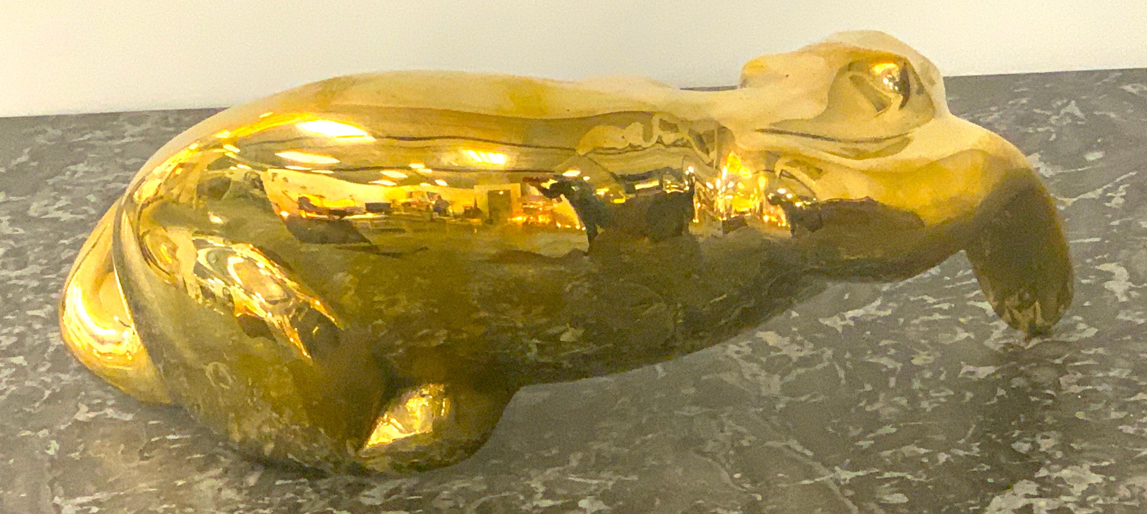Late 20th Century Midcentury Brass Resting Leopard Sculpture by Sarried