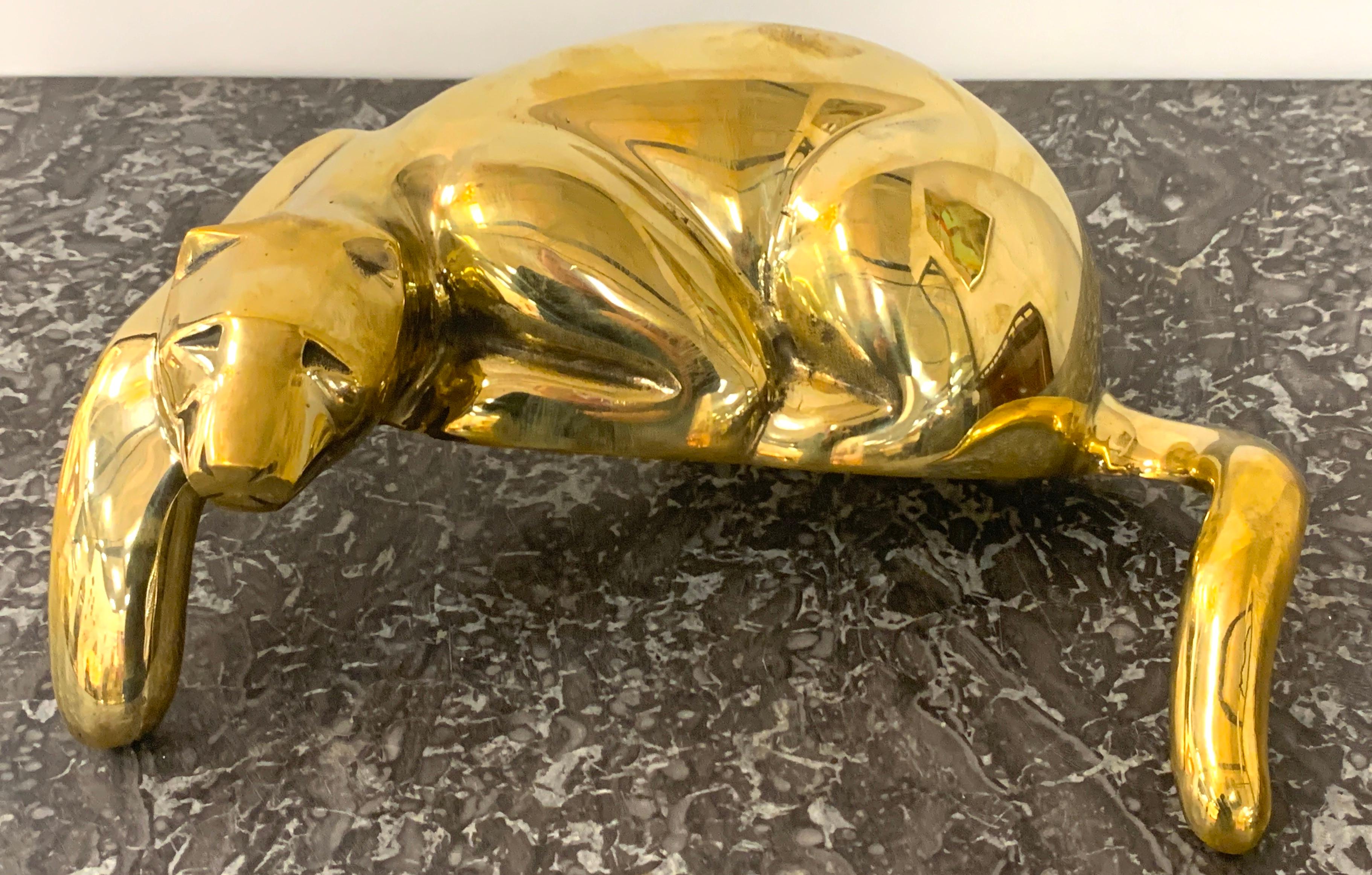 Midcentury Brass Resting Leopard Sculpture by Sarried For Sale 1