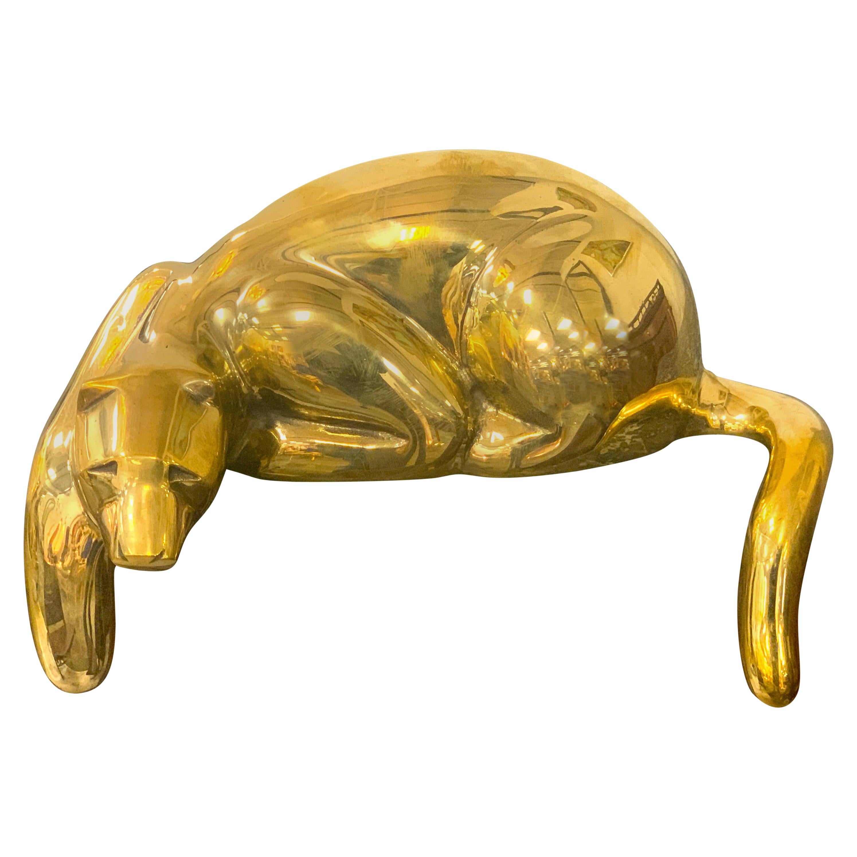 Midcentury Brass Resting Leopard Sculpture by Sarried For Sale