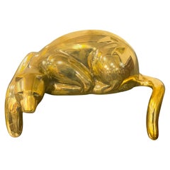 Midcentury Brass Resting Leopard Sculpture by Sarried
