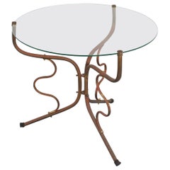 Midcentury Brass Rod and Glass Round Coffee Table Italy 1950s