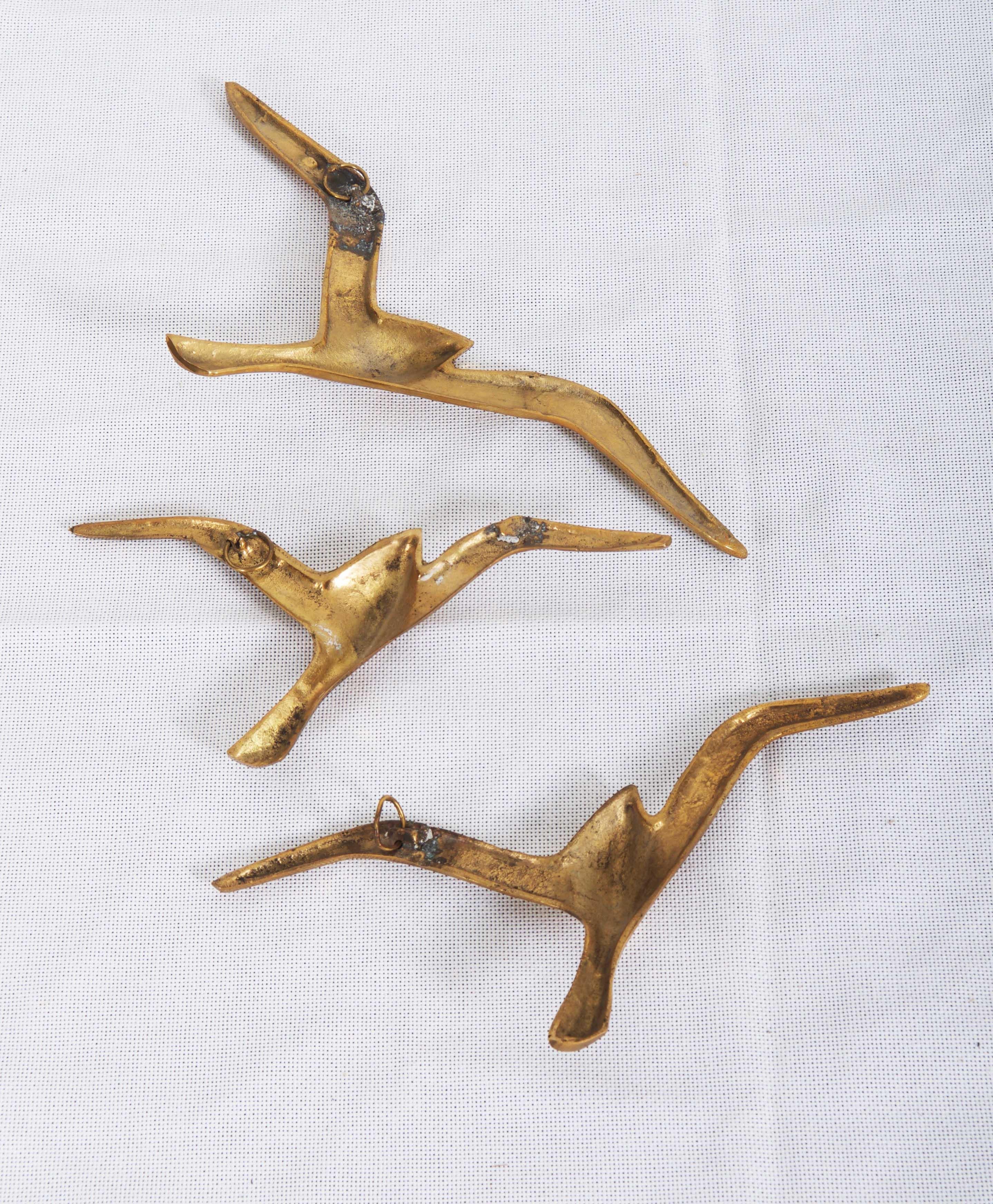 Mid-Century Modern Midcentury Brass Seagull Wall Decor Sculptures For Sale