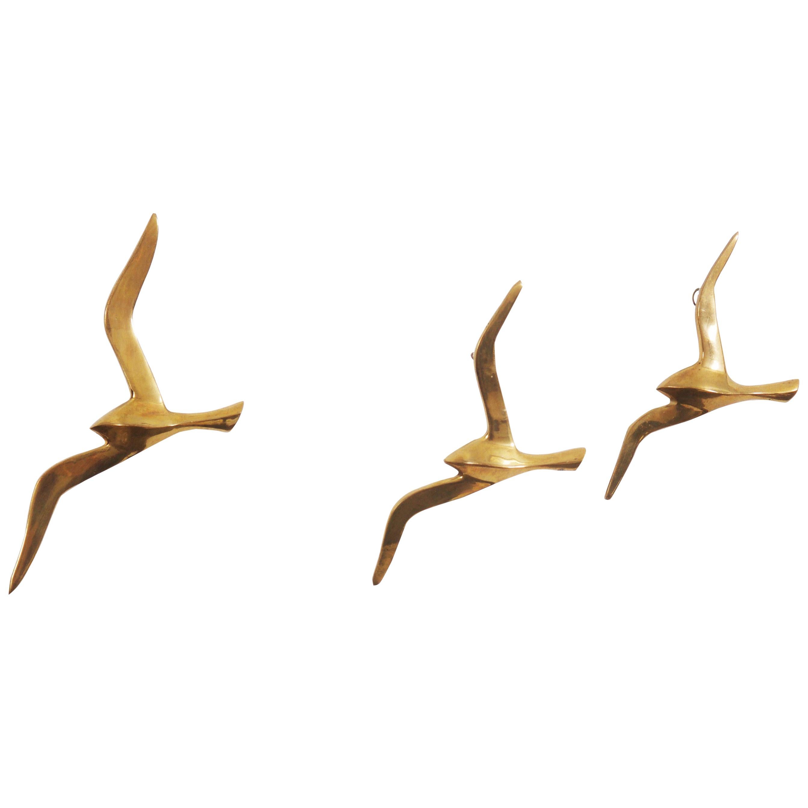 Midcentury Brass Seagull Wall Decor Sculptures For Sale