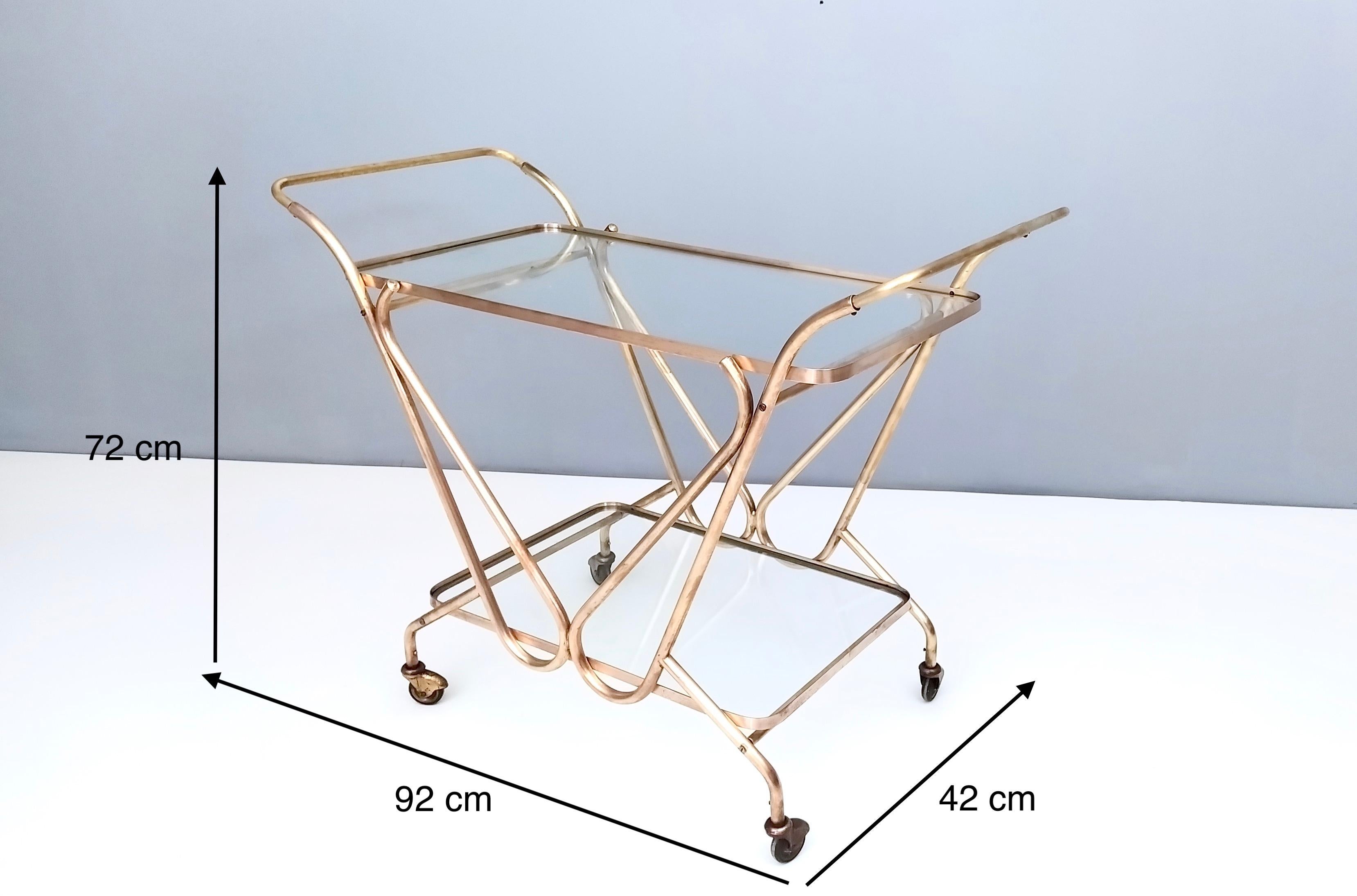 Vintage Brass Serving Cart with Glass Shelves, Italy For Sale 7