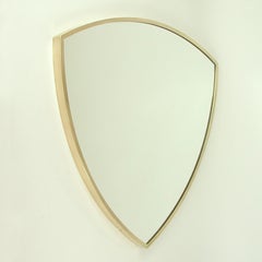 Midcentury Brass Shield Shaped Wall Mirror, Gio Ponti Style, Italy 1950s