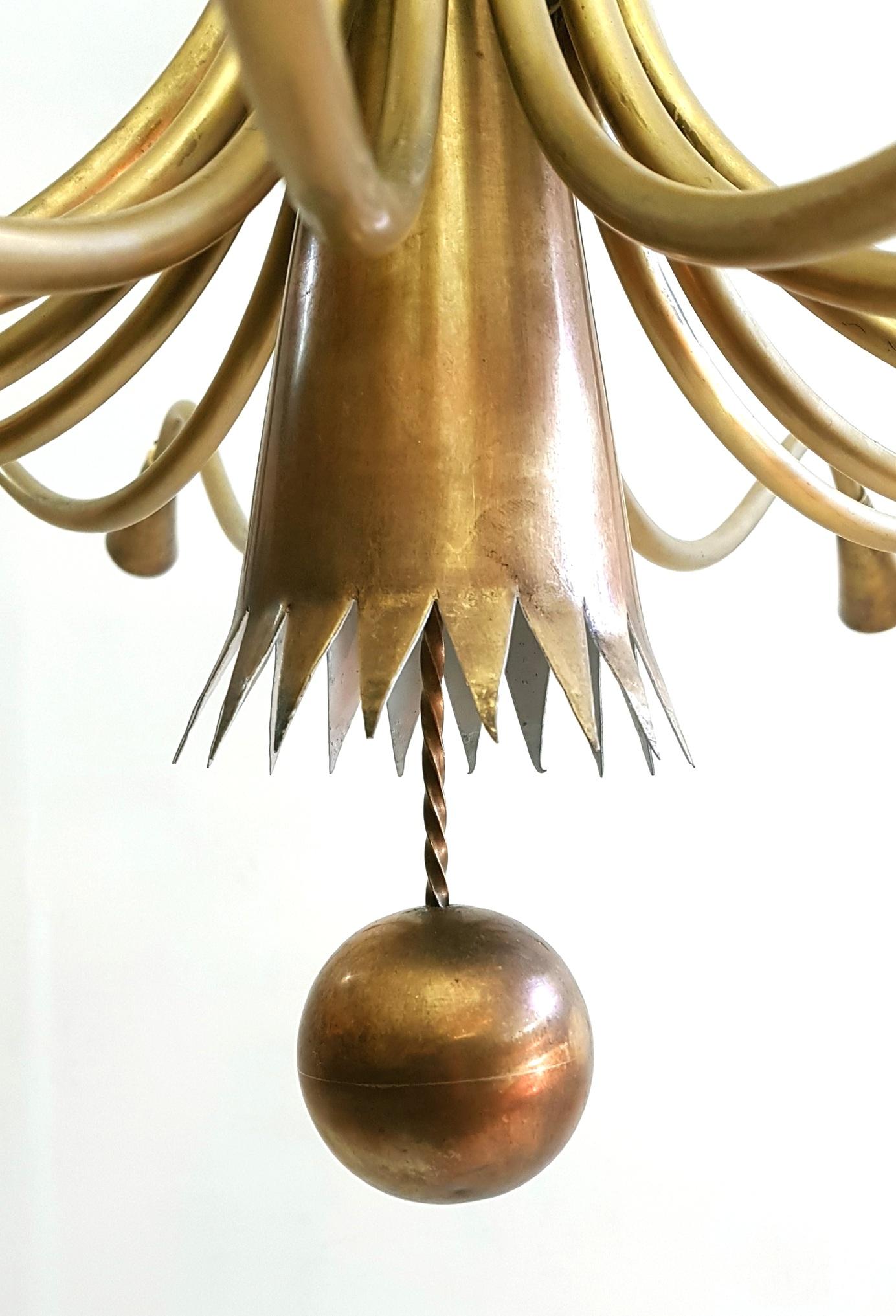 Midcentury Brass Sixteen-Arm Chandelier in the Manner of Guglielmo Ulrich Italy 2