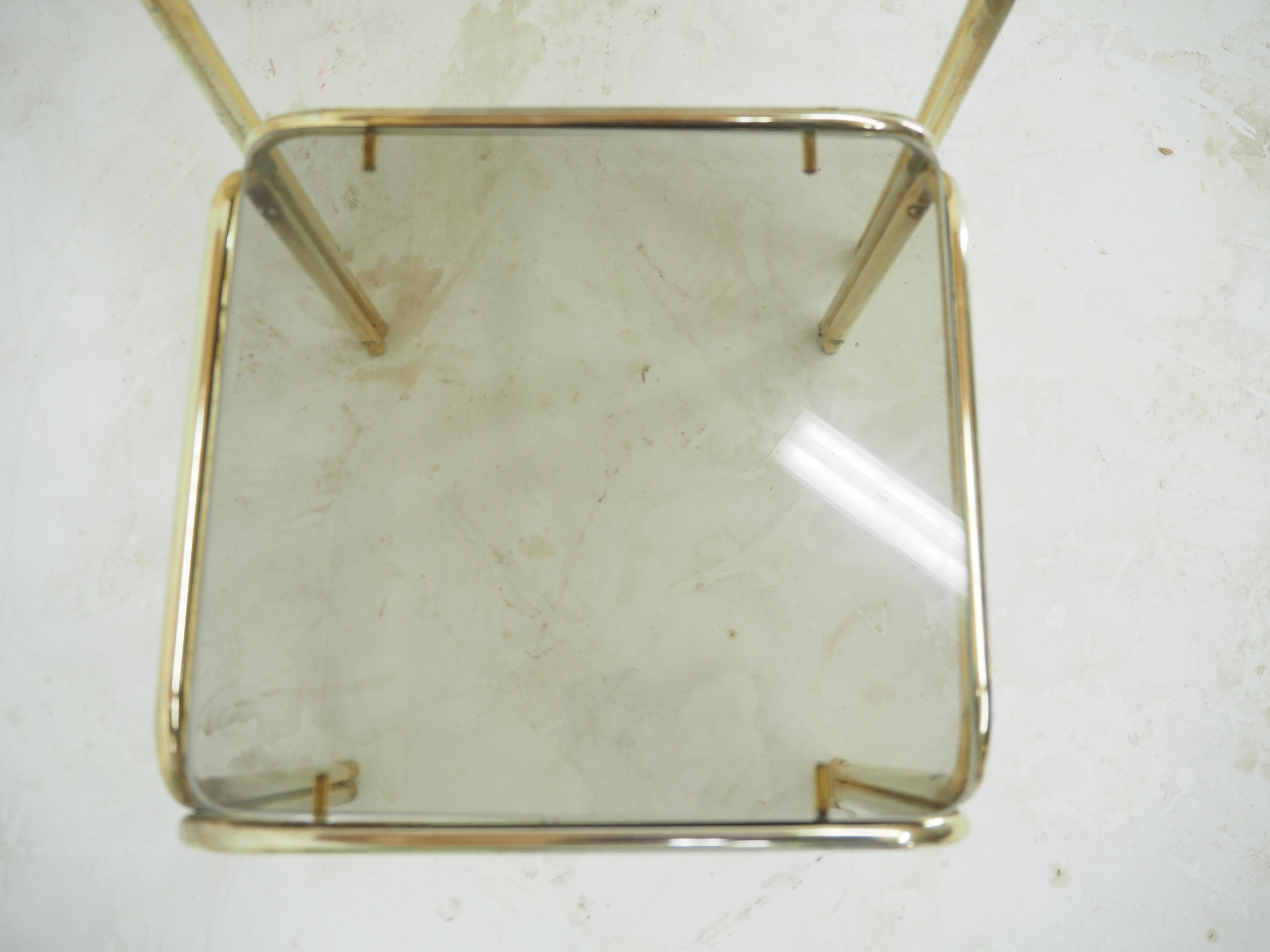 Midcentury Brass & Smoked Glass Nesting Tables, 1970s For Sale 2