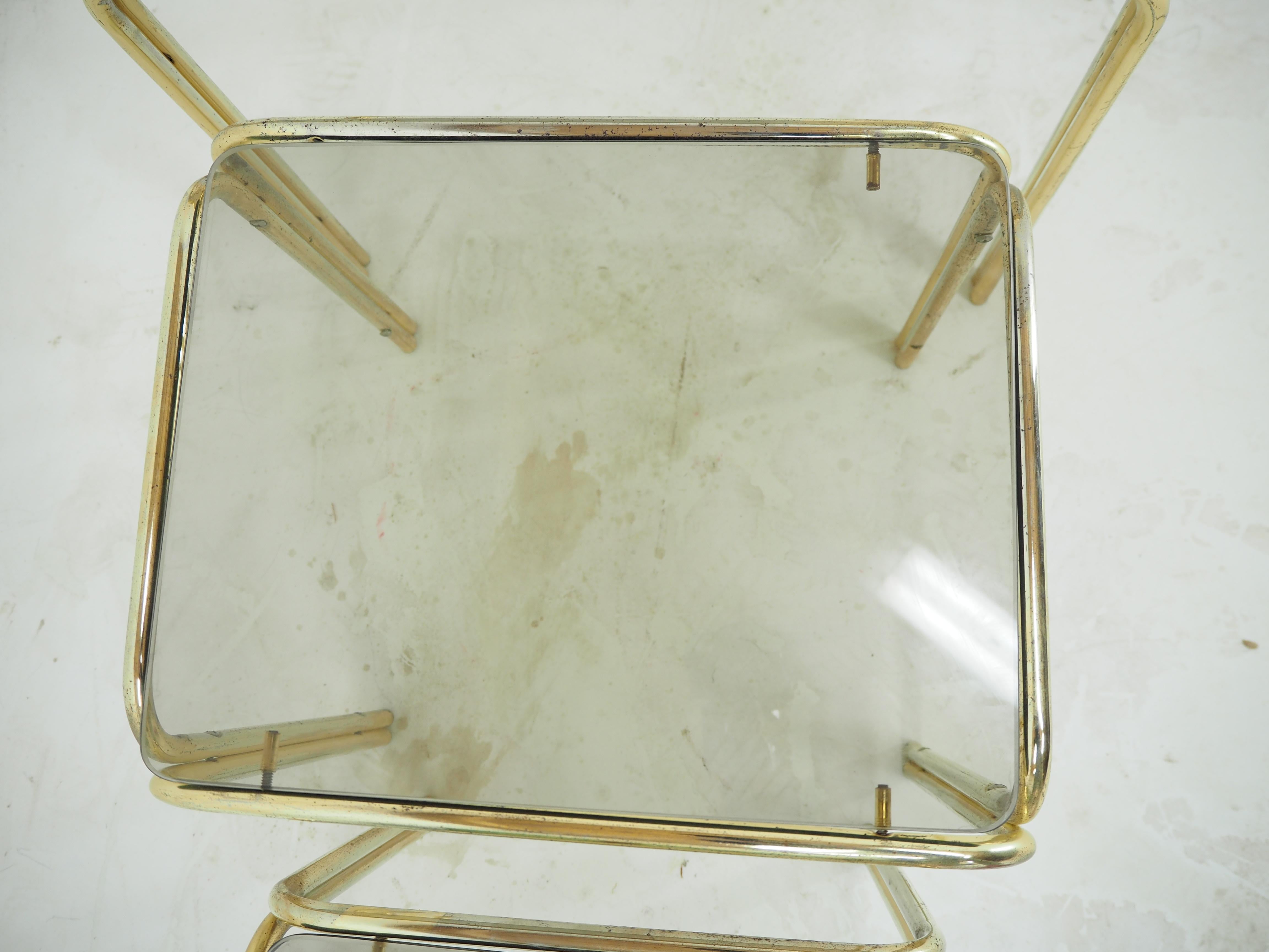 Midcentury Brass & Smoked Glass Nesting Tables, 1970s For Sale 3