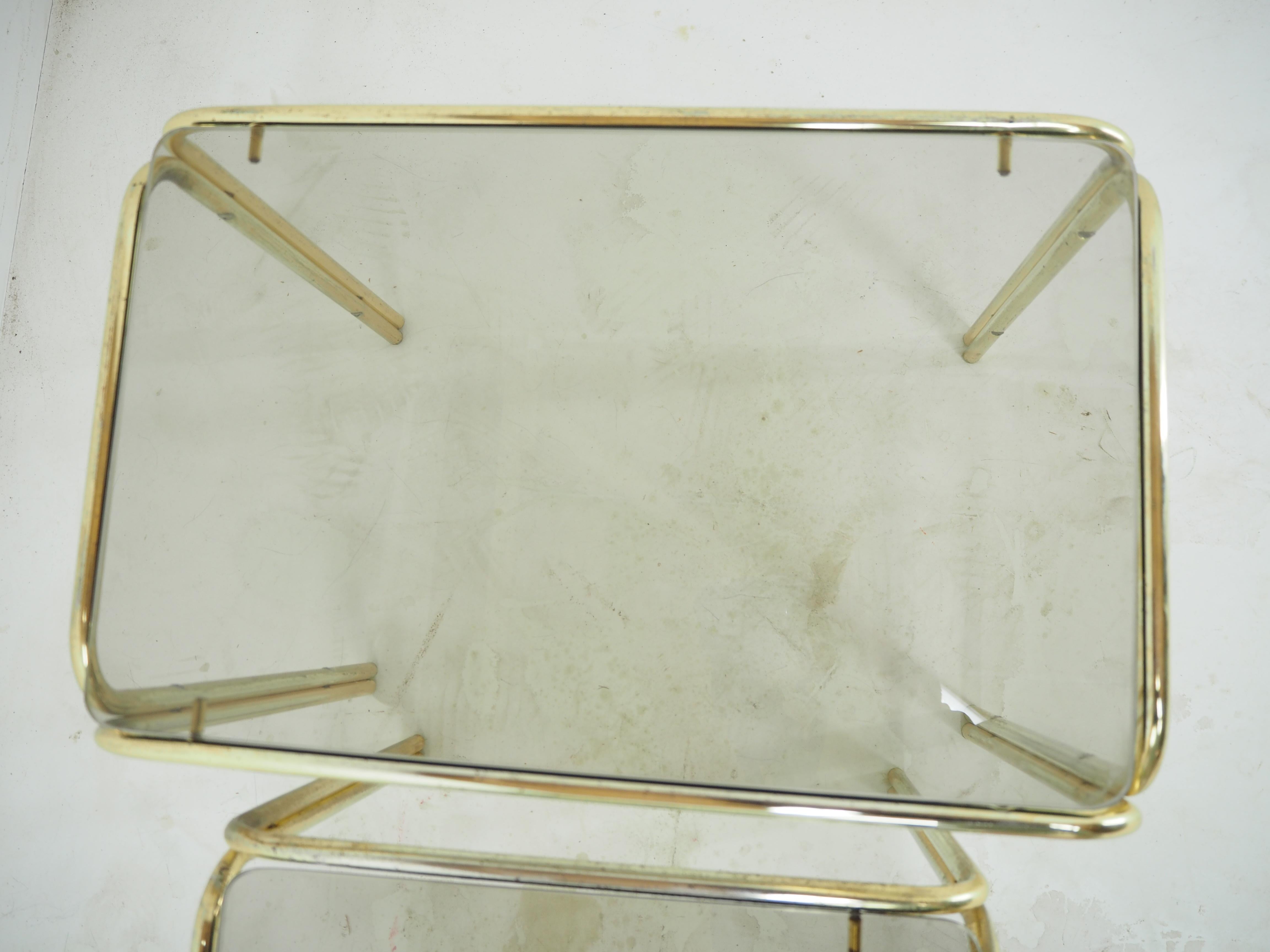 Midcentury Brass & Smoked Glass Nesting Tables, 1970s For Sale 4