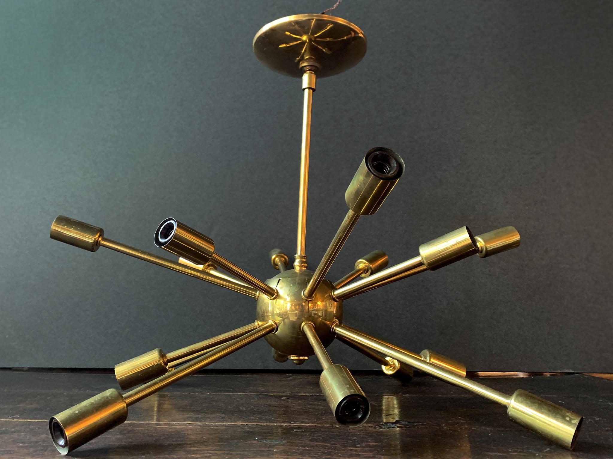 Mid-Century Modern Midcentury Brass Sputnik Chandelier For Sale