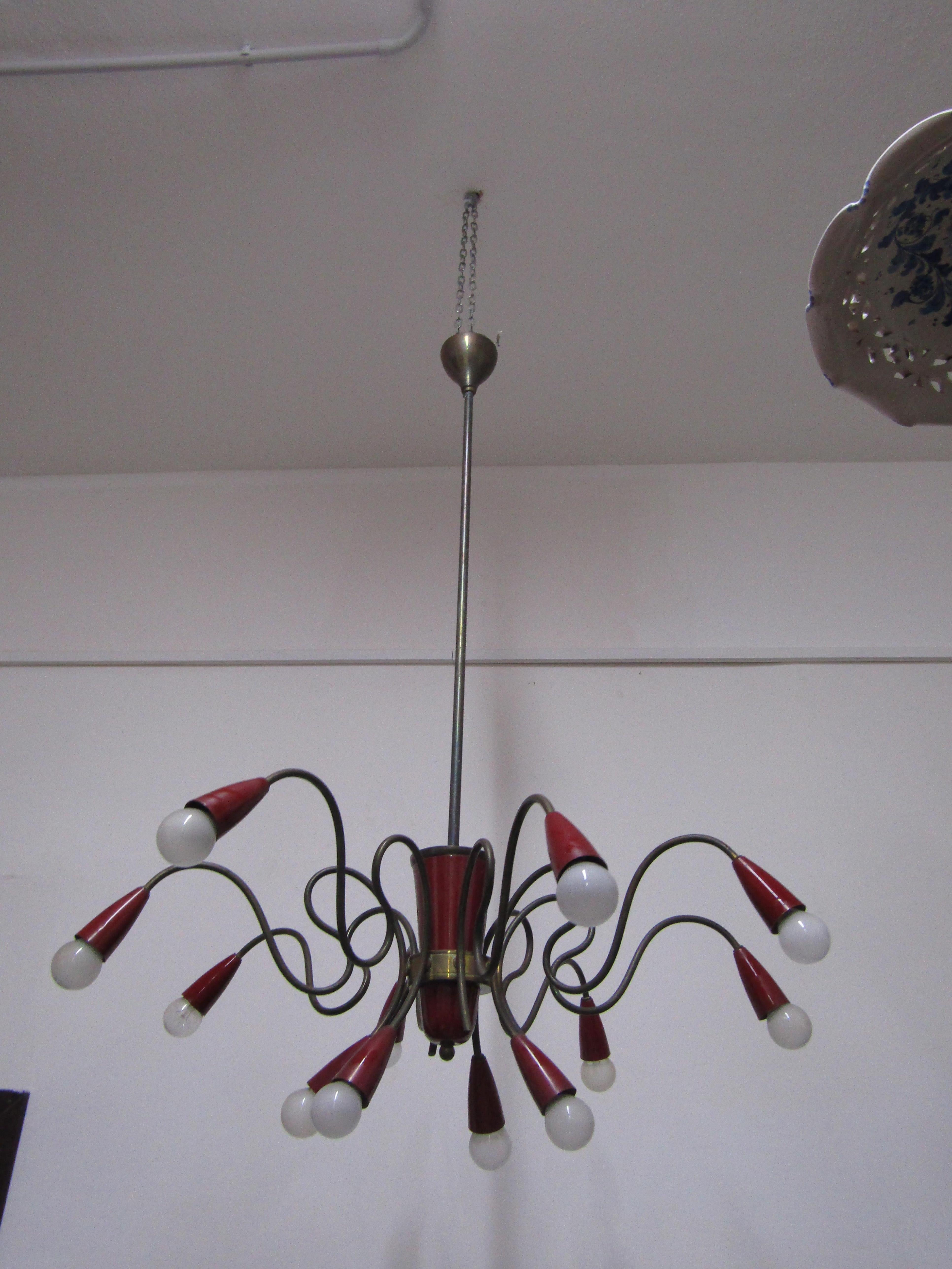 Midcentury Brass Sputnik Model Chandelier, Italian Style, 1950s For Sale 4