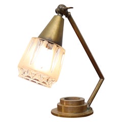 Midcentury Brass Table Lamp with Pressed Crystal Glass Shade