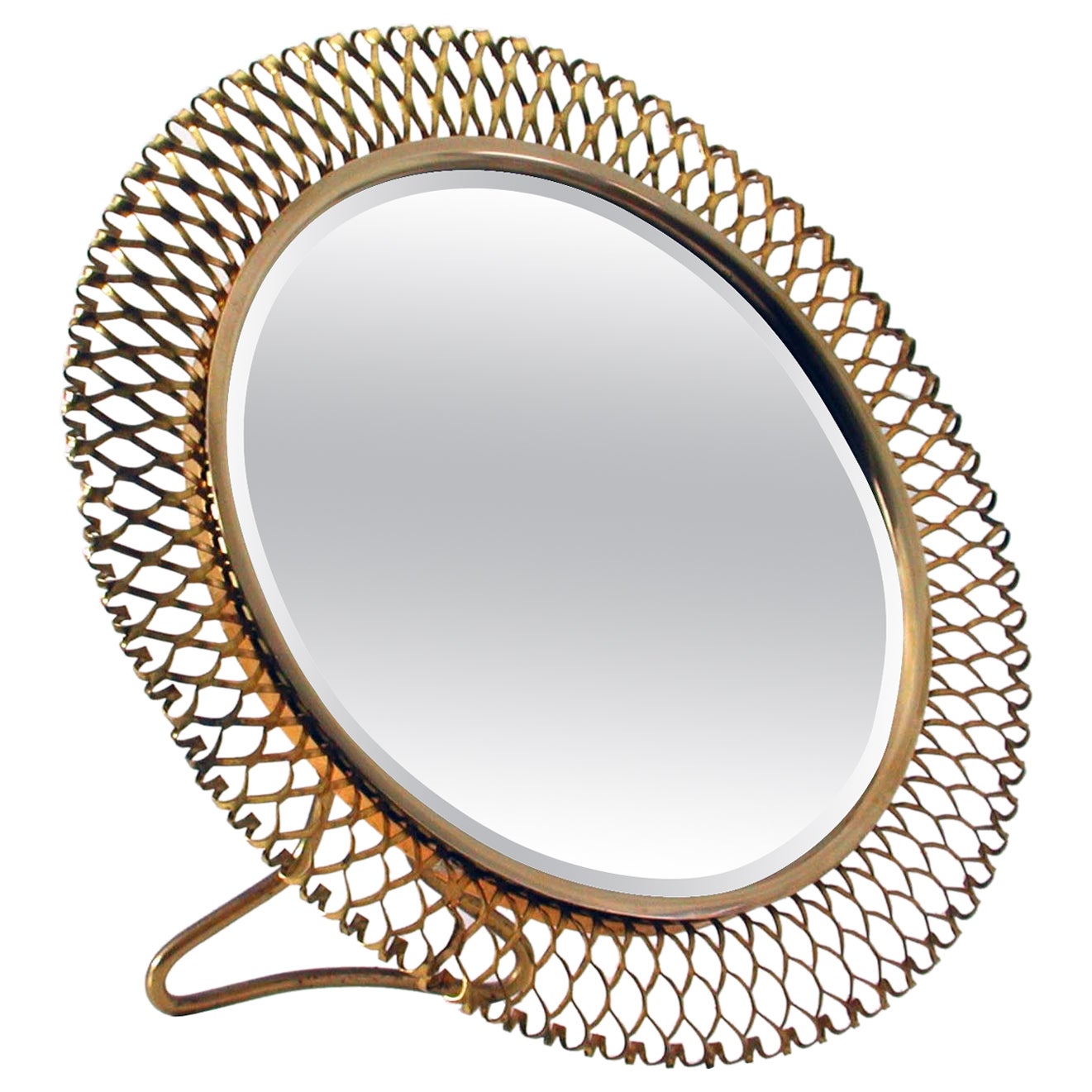 Midcentury Brass Table Mirror by Vereinigte Werkstätten, Germany 1950s en venta