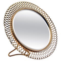 Midcentury Brass Table Mirror by Vereinigte Werkstätten, Germany 1950s