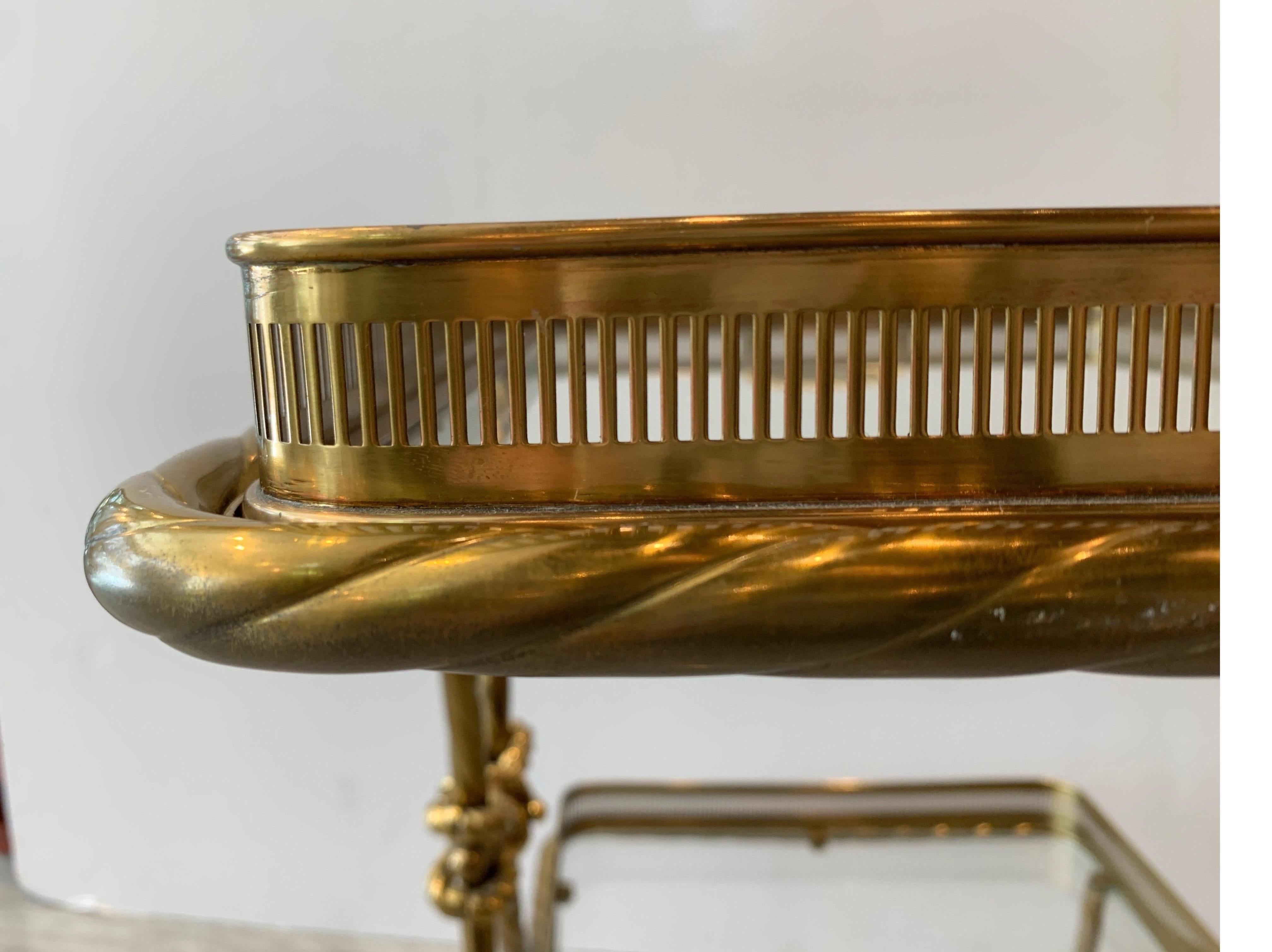 Midcentury Brass Tea Cart with Removable Top Tray and Twist Tassel Design 8