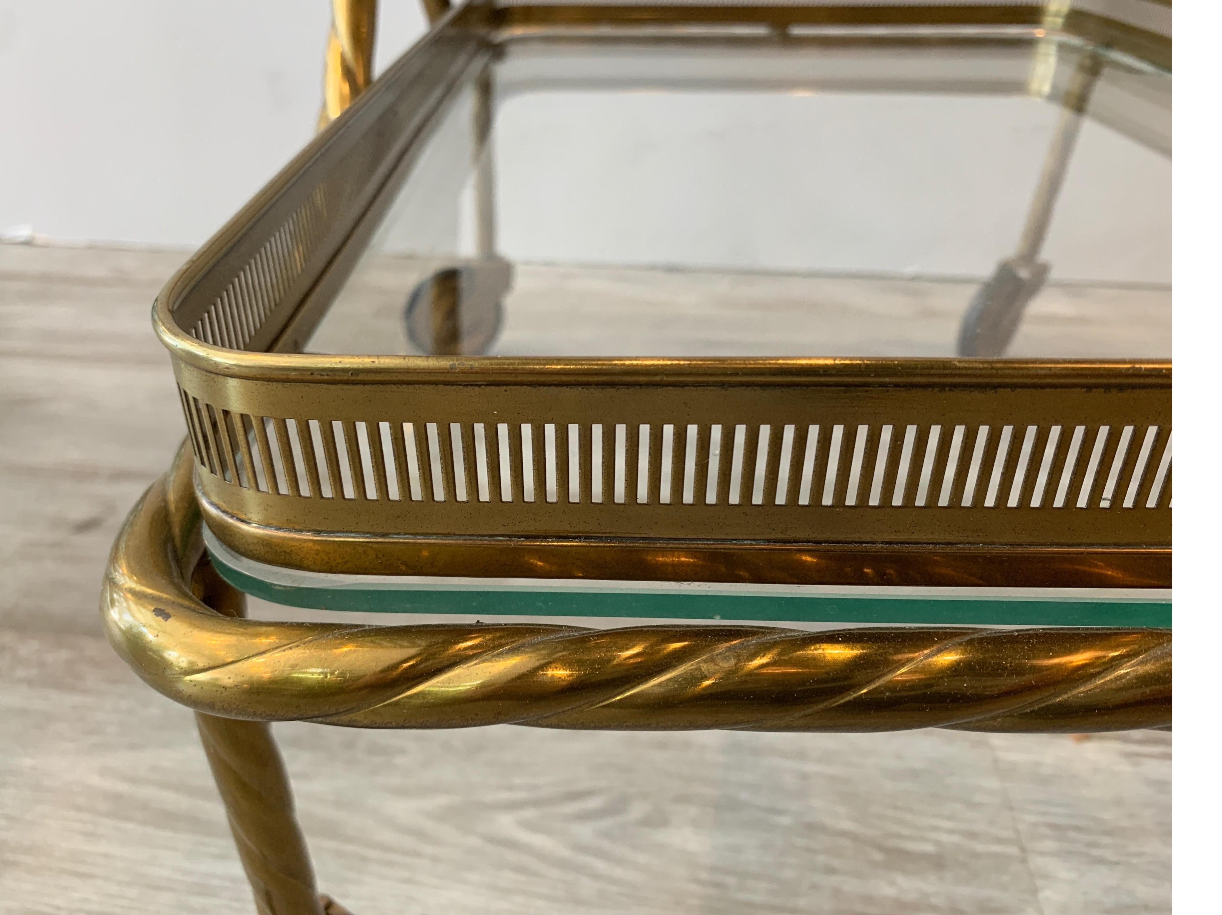 Midcentury Brass Tea Cart with Removable Top Tray and Twist Tassel Design 9