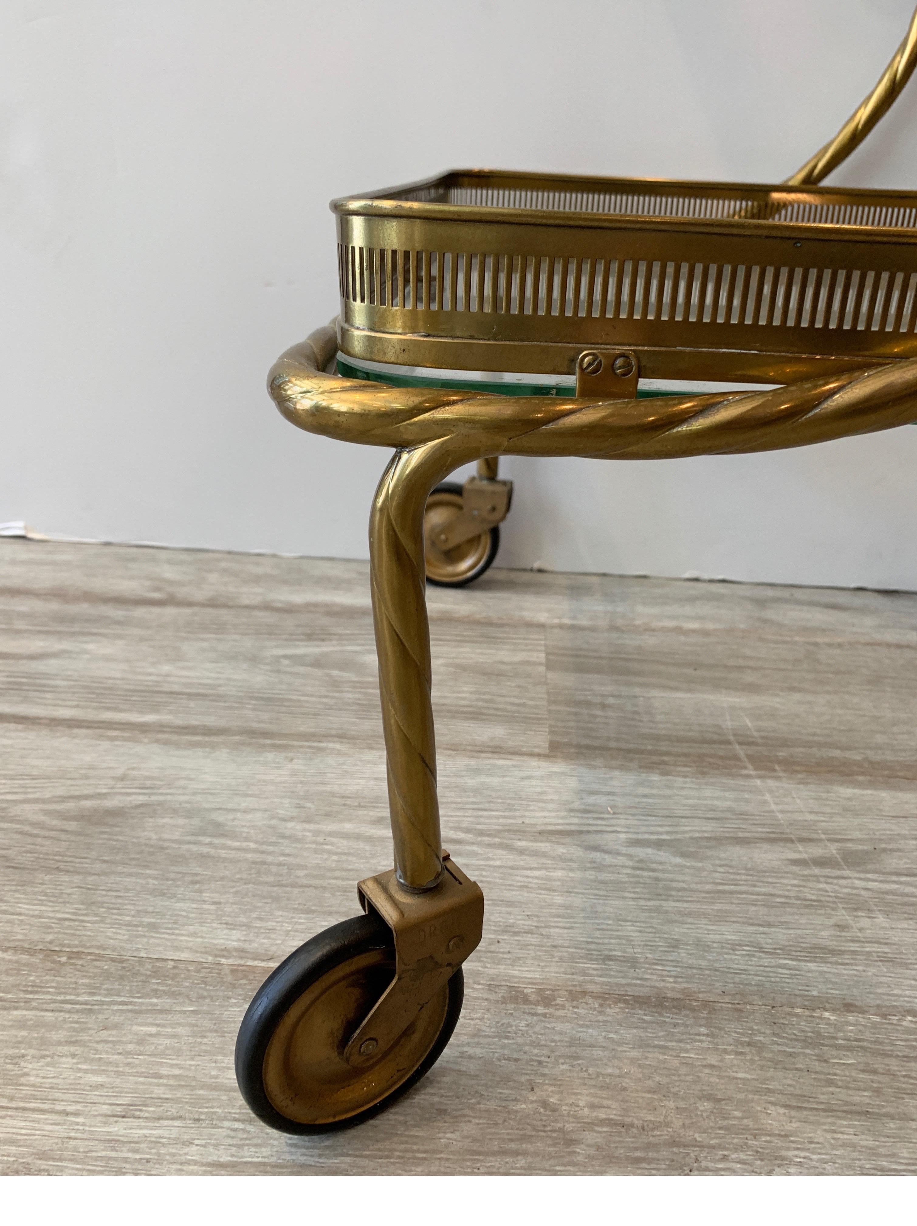 Midcentury Brass Tea Cart with Removable Top Tray and Twist Tassel Design 1