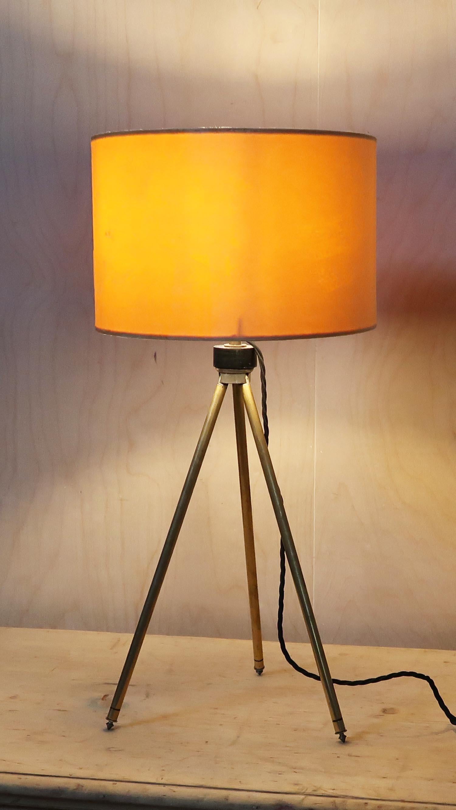English Midcentury Brass Telescopic Tripod Table Lamp For Sale