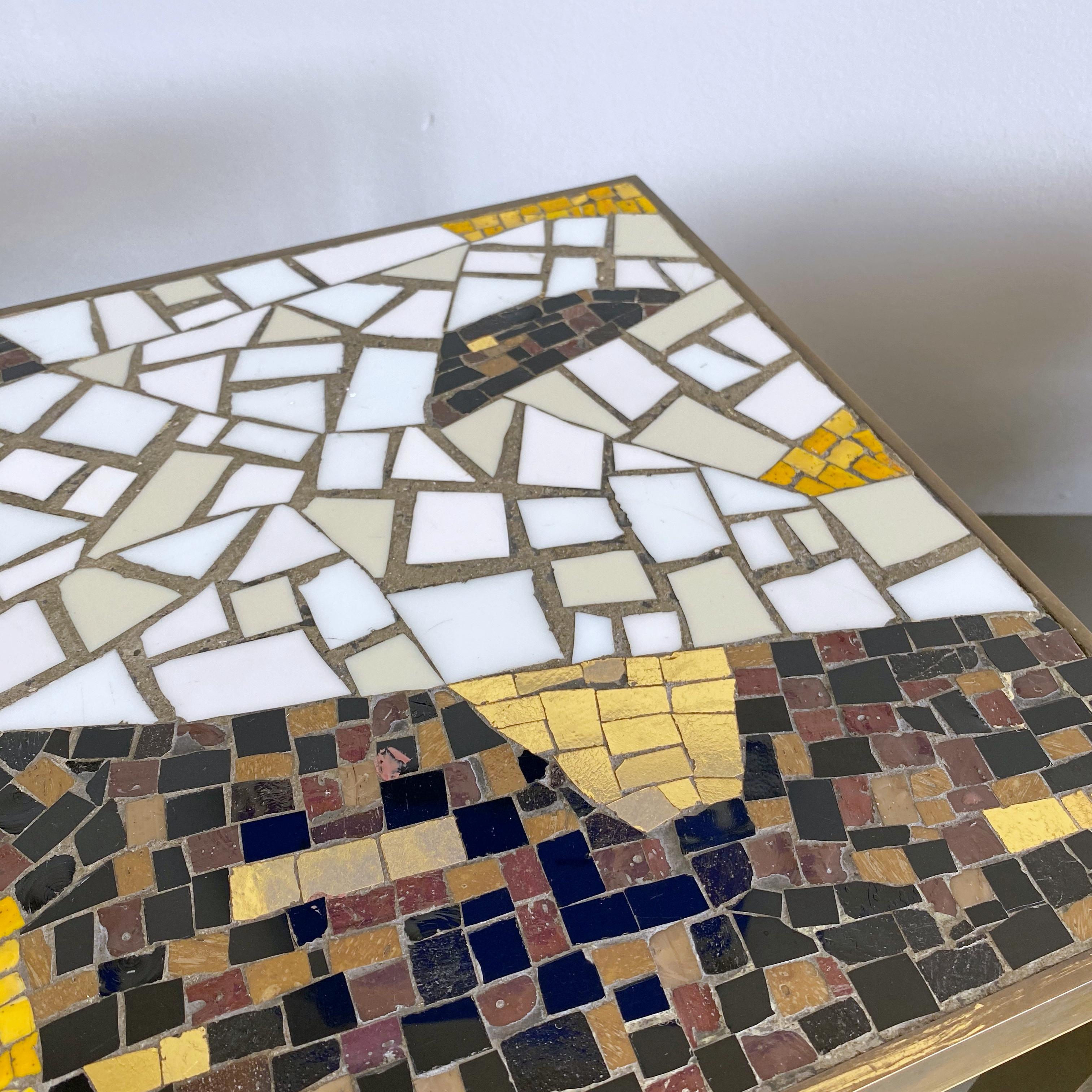 Midcentury Brass Terrazzo Mosaic Side Table, 1950s, Italy In Good Condition For Sale In Biebergemund, Hessen