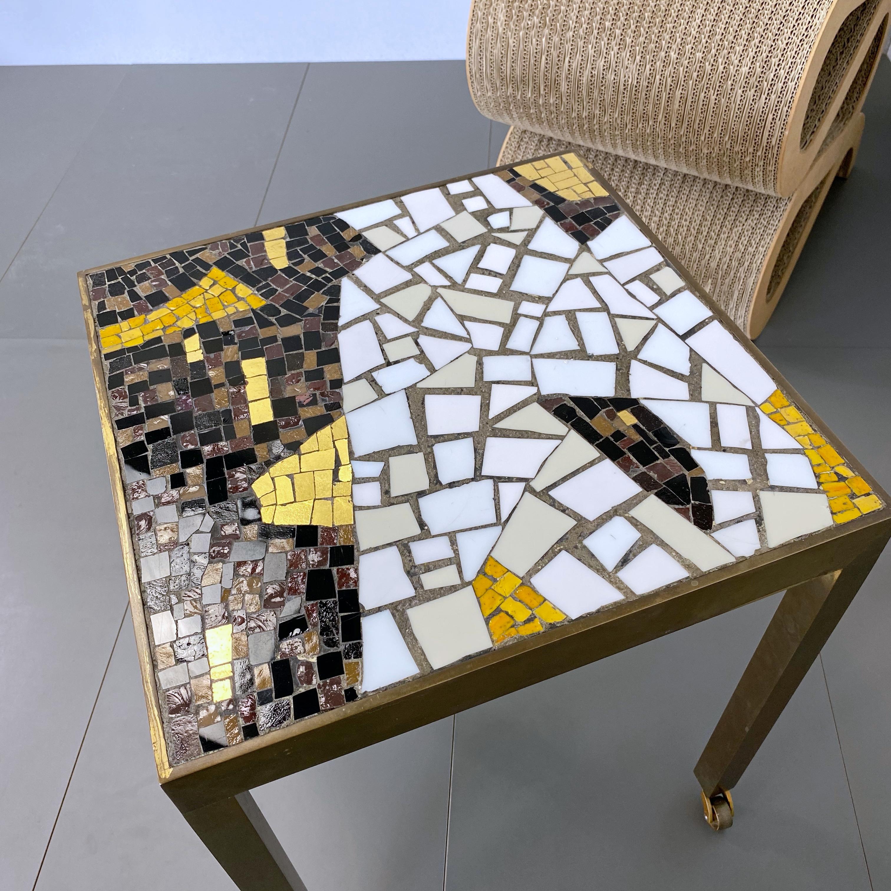 Midcentury Brass Terrazzo Mosaic Side Table, 1950s, Italy For Sale 1