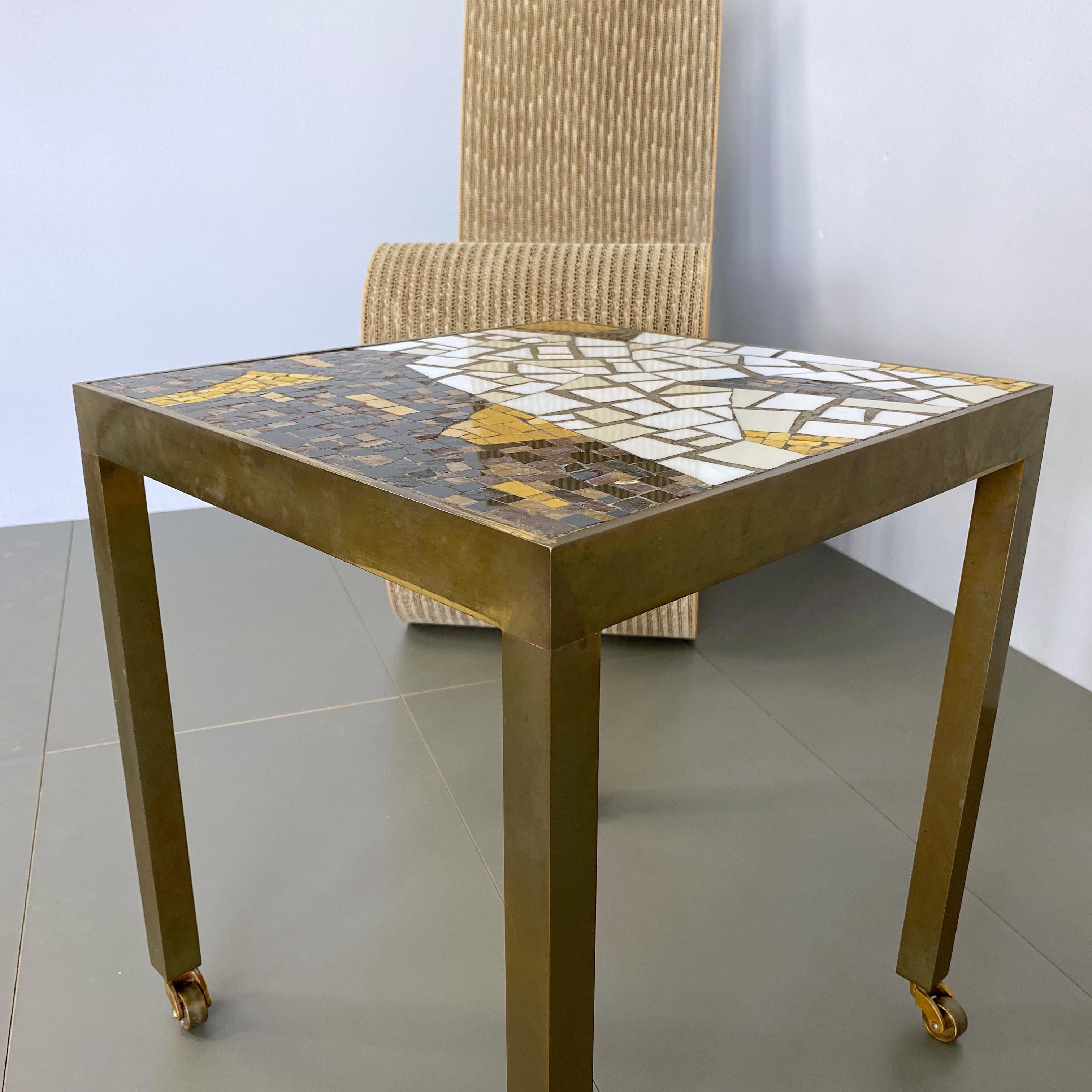 Midcentury Brass Terrazzo Mosaic Side Table, 1950s, Italy For Sale 2