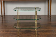 Midcentury Brass Three-Tiered Table with Glass Shelves and Foliage Motifs
