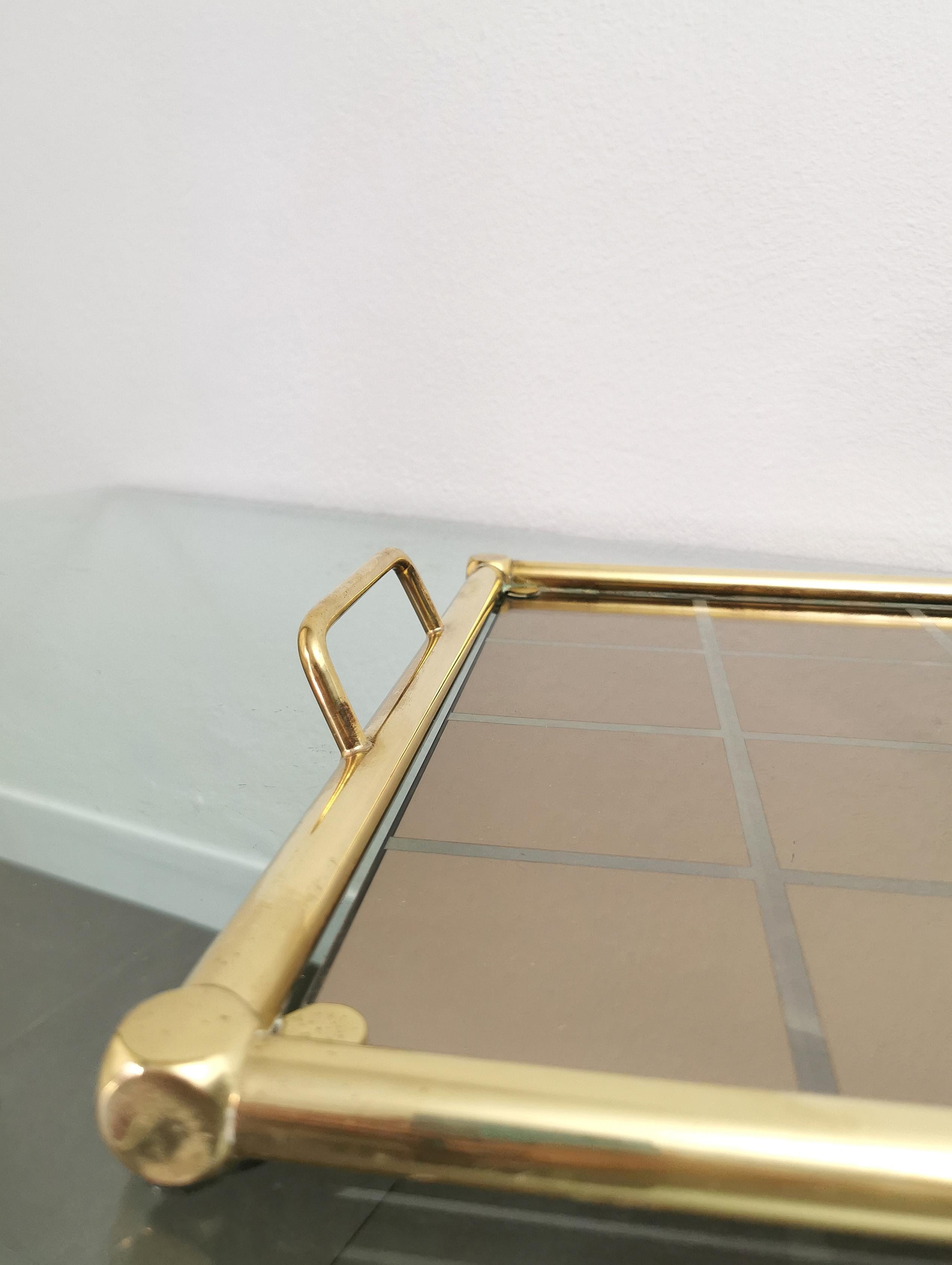 Midcentury Brass Tray Table Mirrored Glass Rectangular Italian Design, 1960s For Sale 3