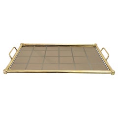 Midcentury Brass Tray Table Mirrored Glass Rectangular Italian Design, 1960s