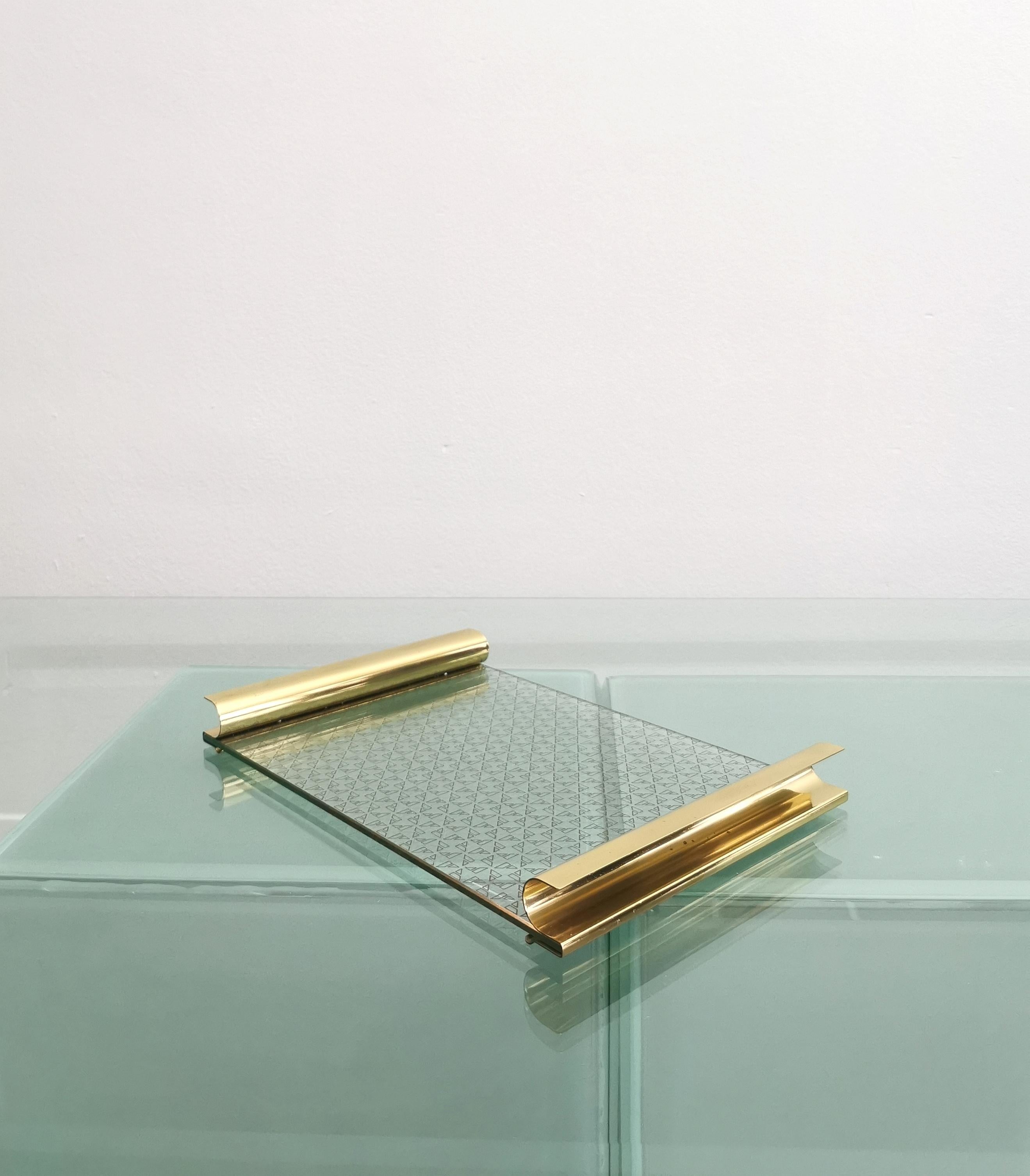 Mid-Century Modern Midcentury Brass Tray Tables Glass Rectangular Italian Design 1970s Set of 2 For Sale