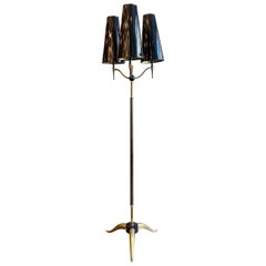Vintage Midcentury Brass Tripod 3-Arm Floor Lamp