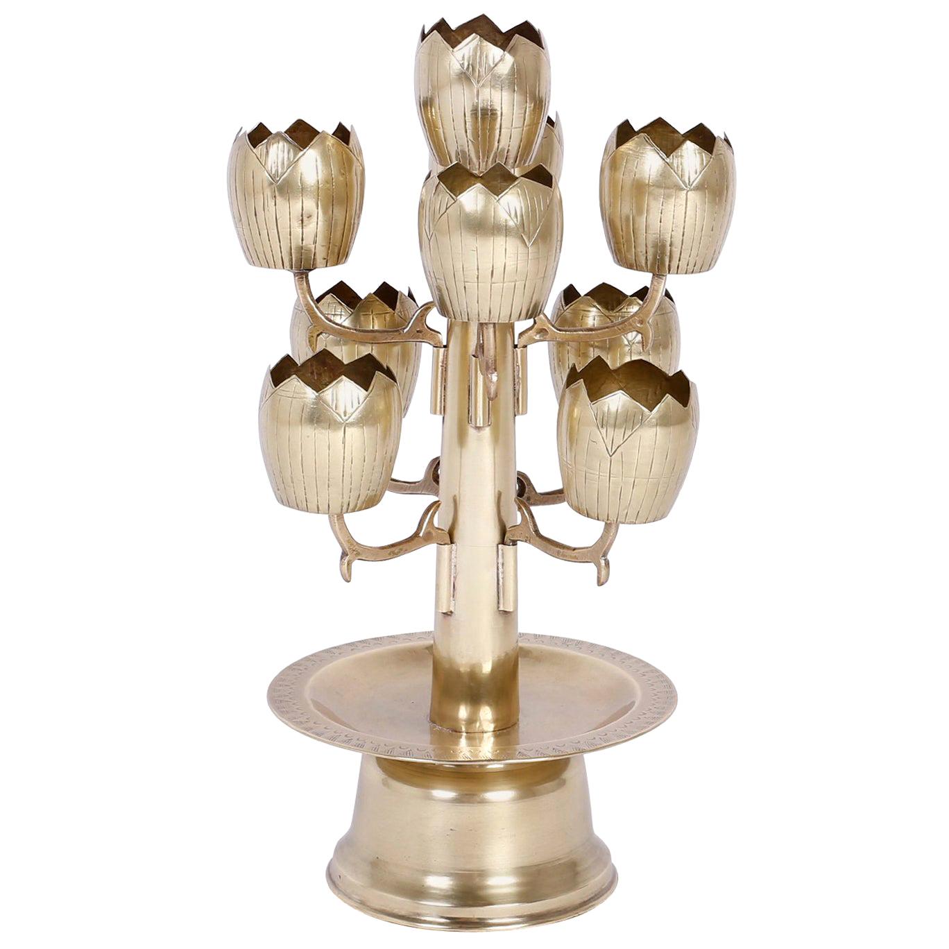 Midcentury Brass Tulip or Lotus Candleholder For Sale