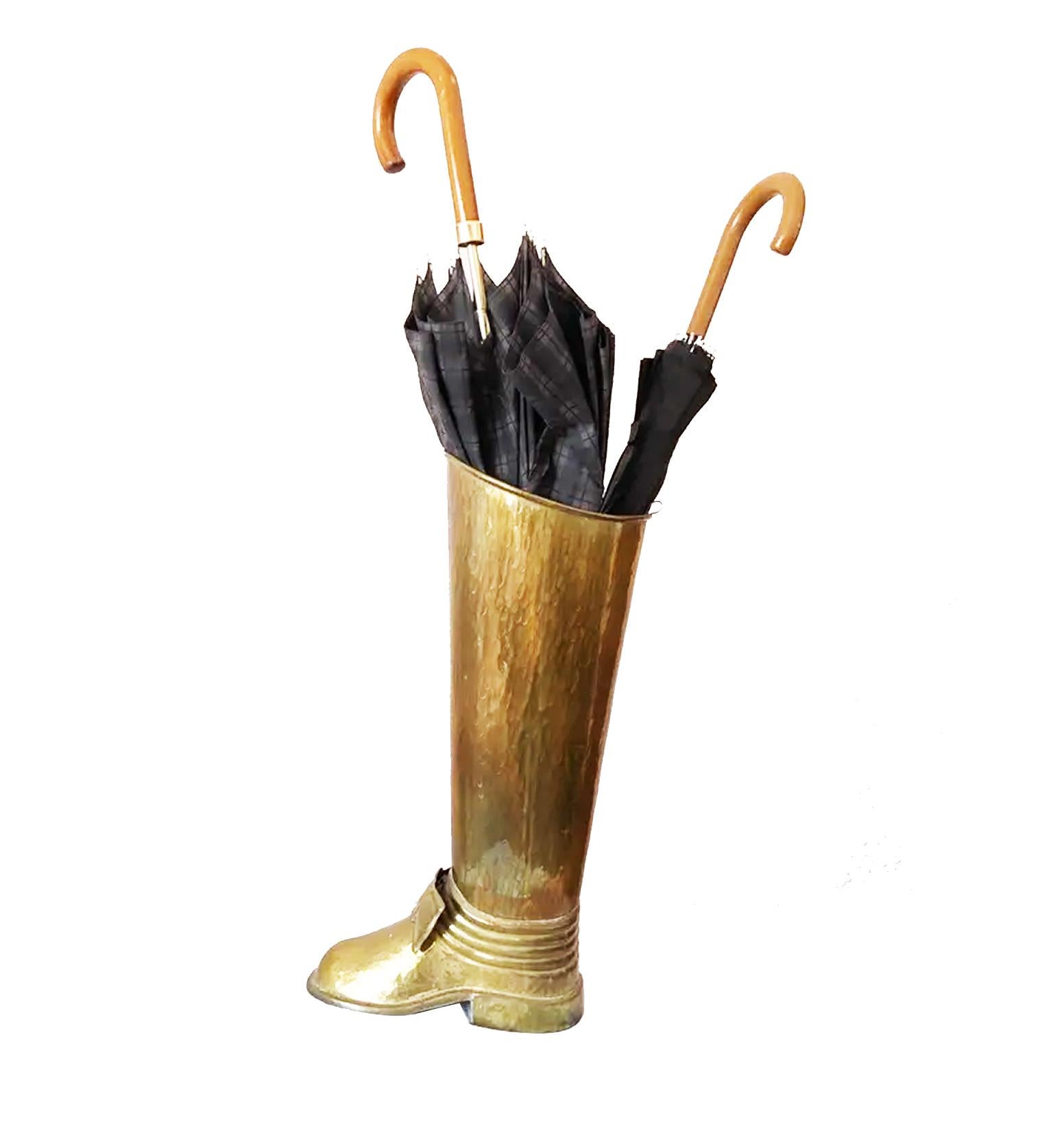 Spanish Midcentury Brass Umbrella Stand, Boot Form