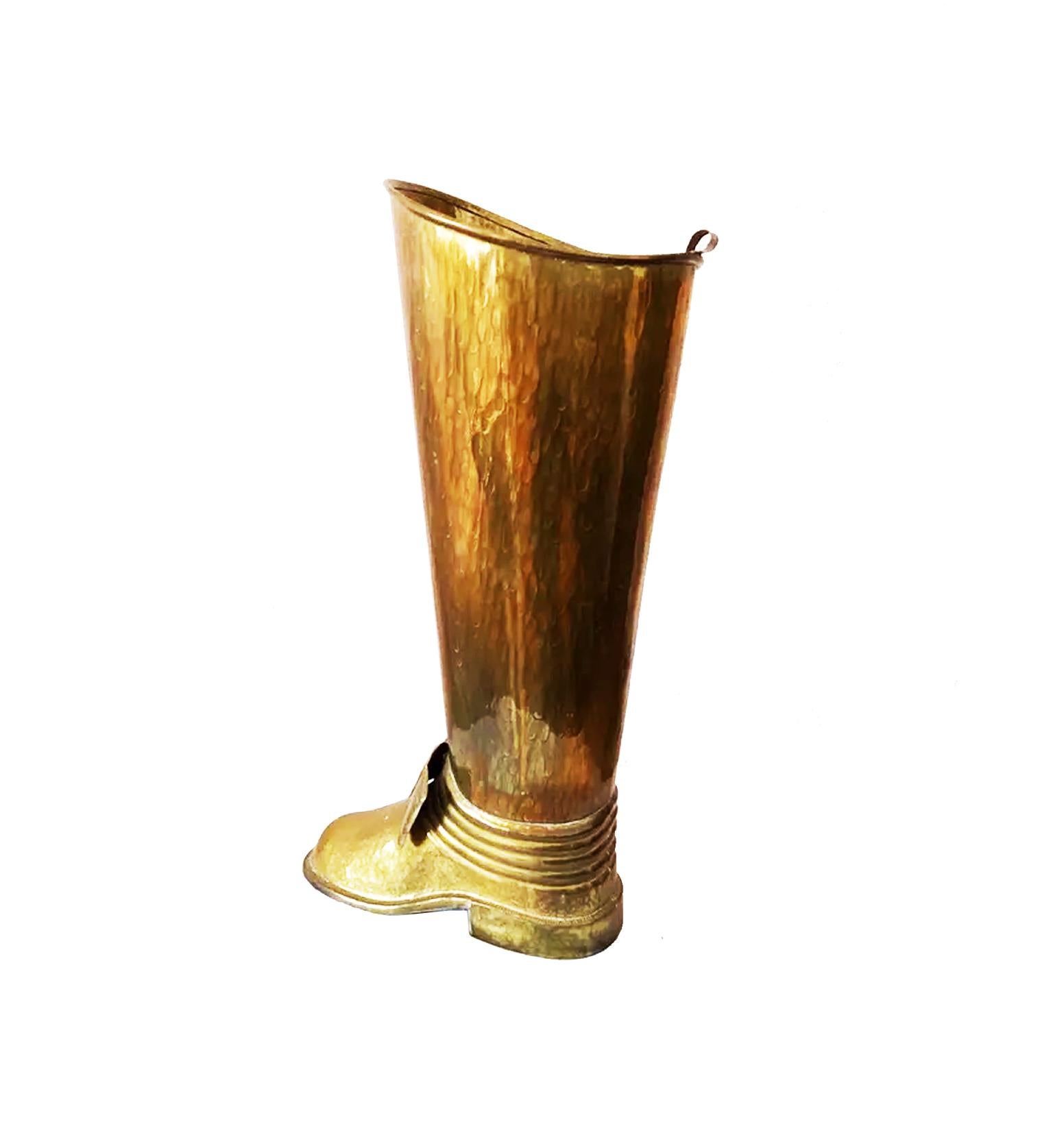 Midcentury Brass Umbrella Stand, Boot Form In Good Condition In Mombuey, Zamora