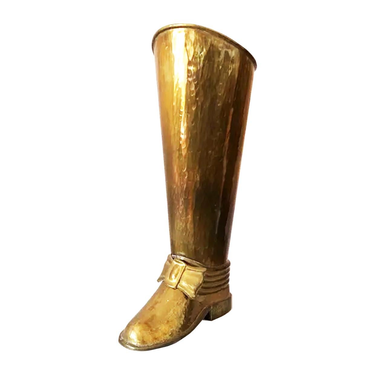Midcentury Brass Umbrella Stand, Boot Form